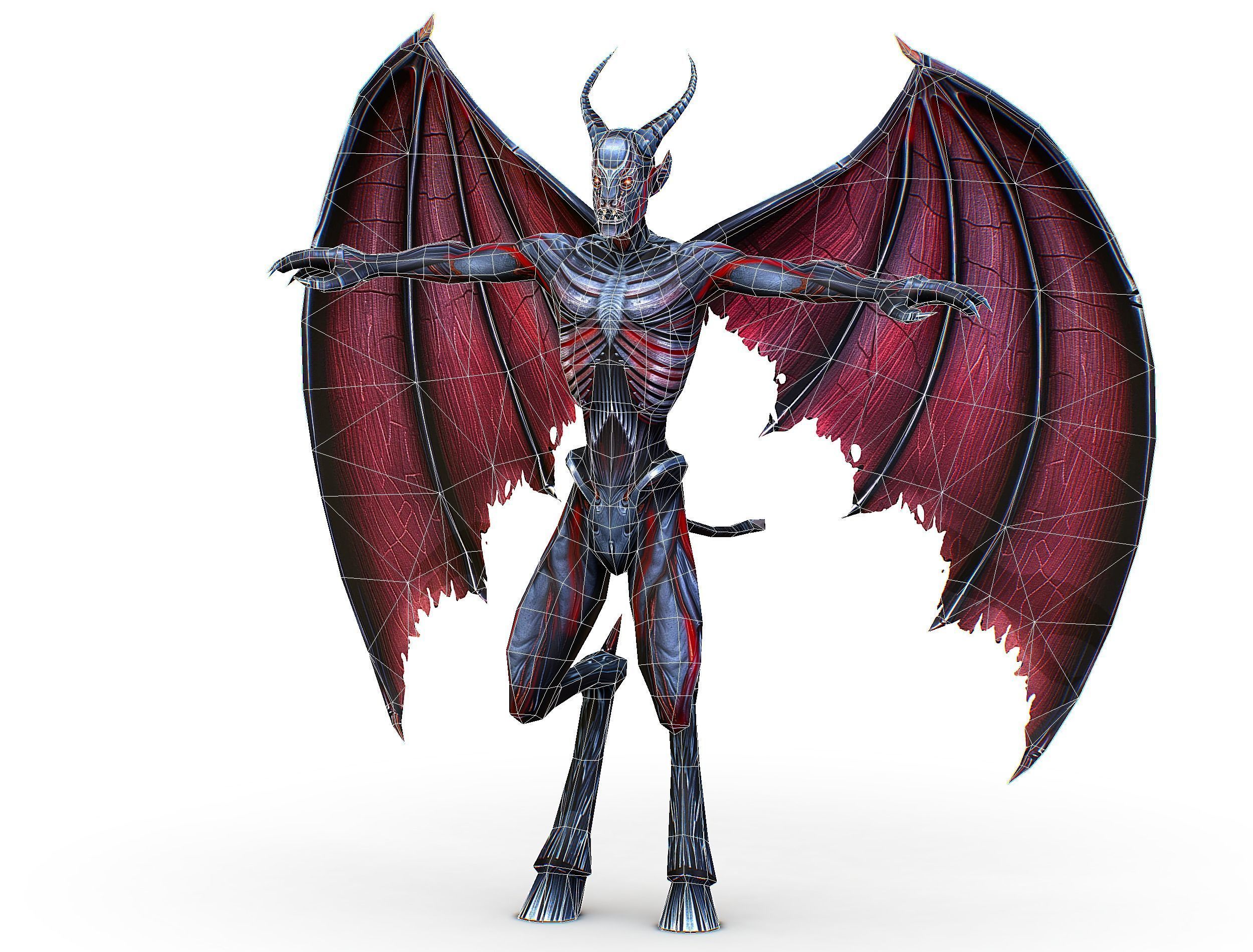 Low Poly Darck Grey Demon Vampire Monster Low-poly 3D model_34