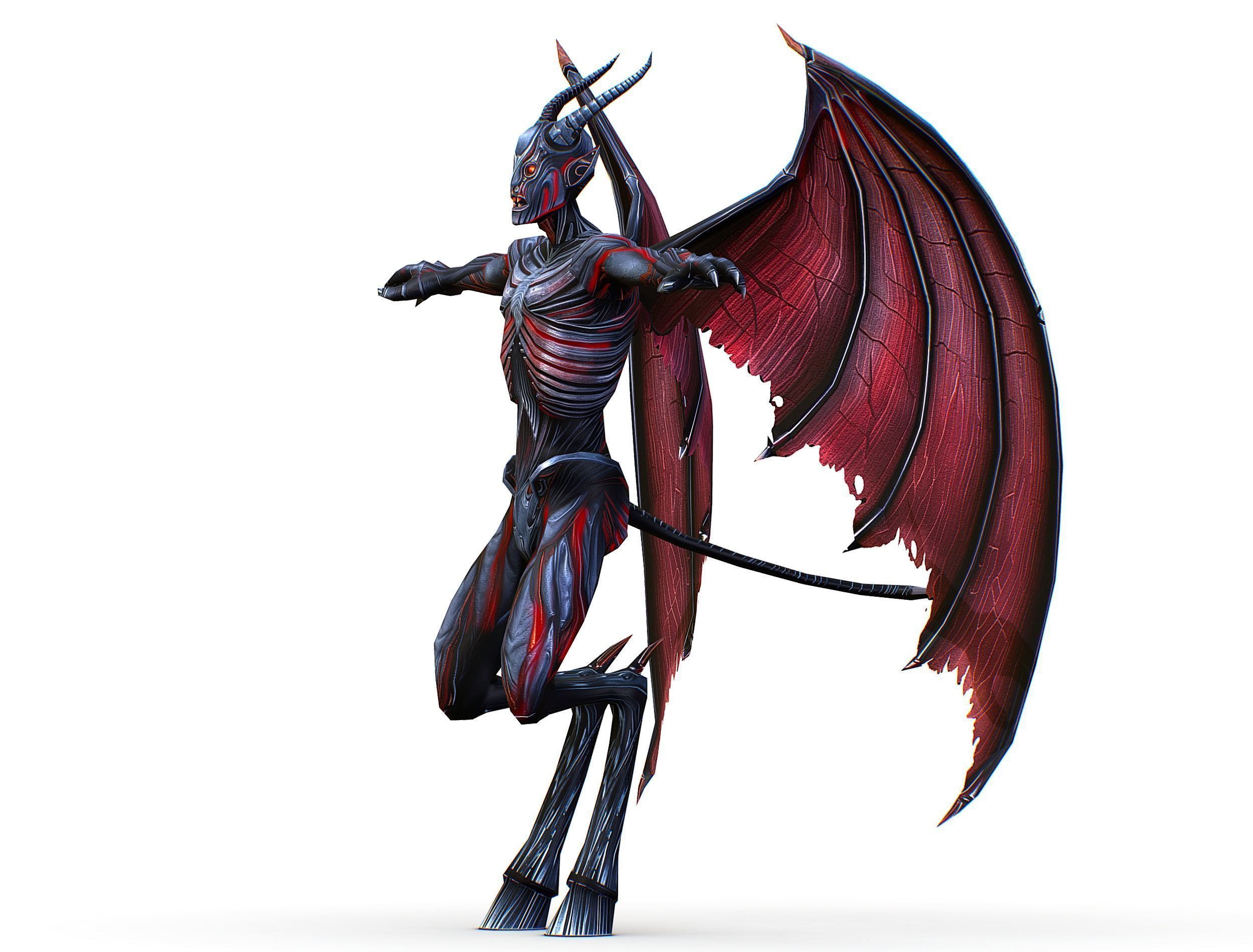 Low Poly Darck Grey Demon Vampire Monster Low-poly 3D model_14