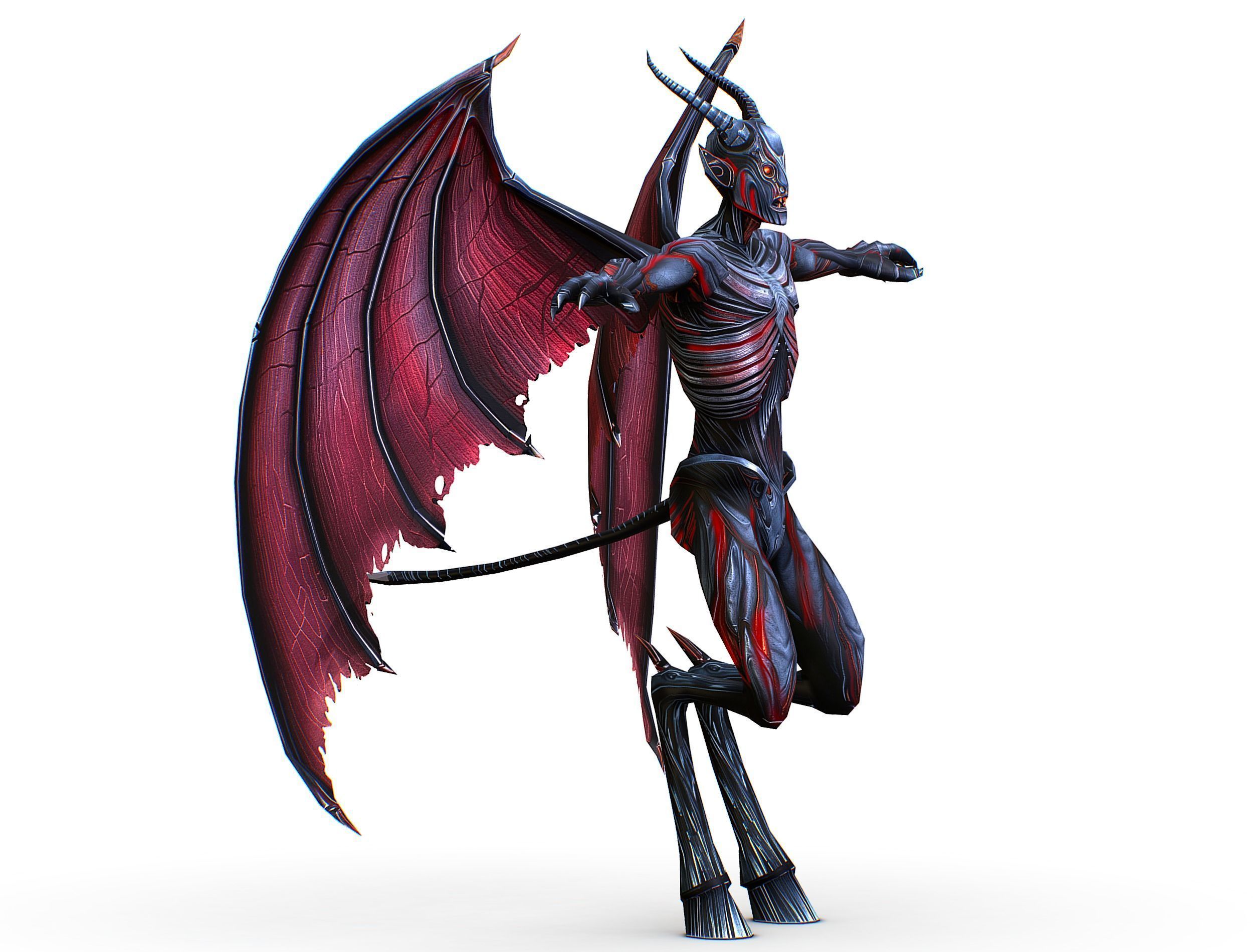 Low Poly Darck Grey Demon Vampire Monster Low-poly 3D model_4