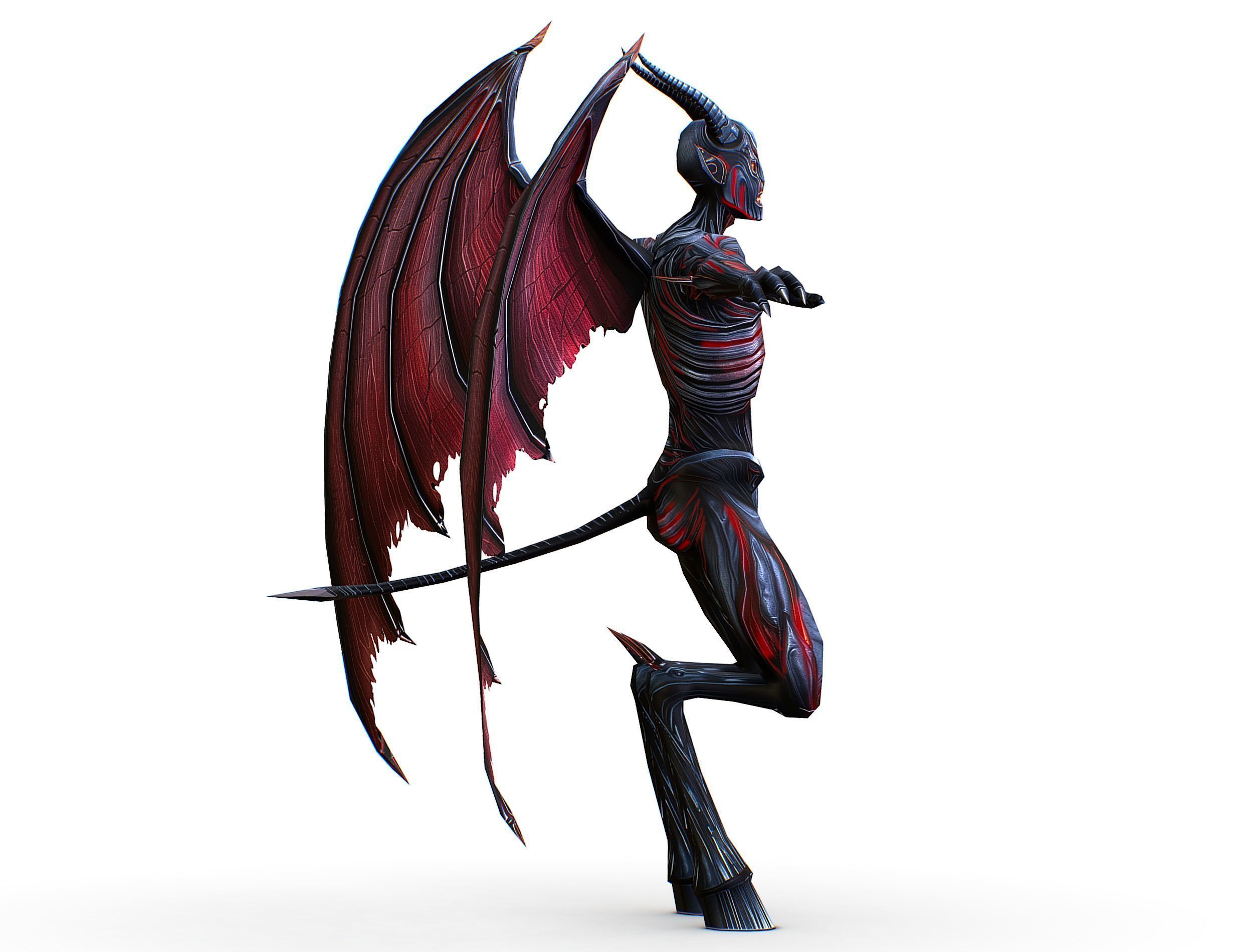 Low Poly Darck Grey Demon Vampire Monster Low-poly 3D model_6