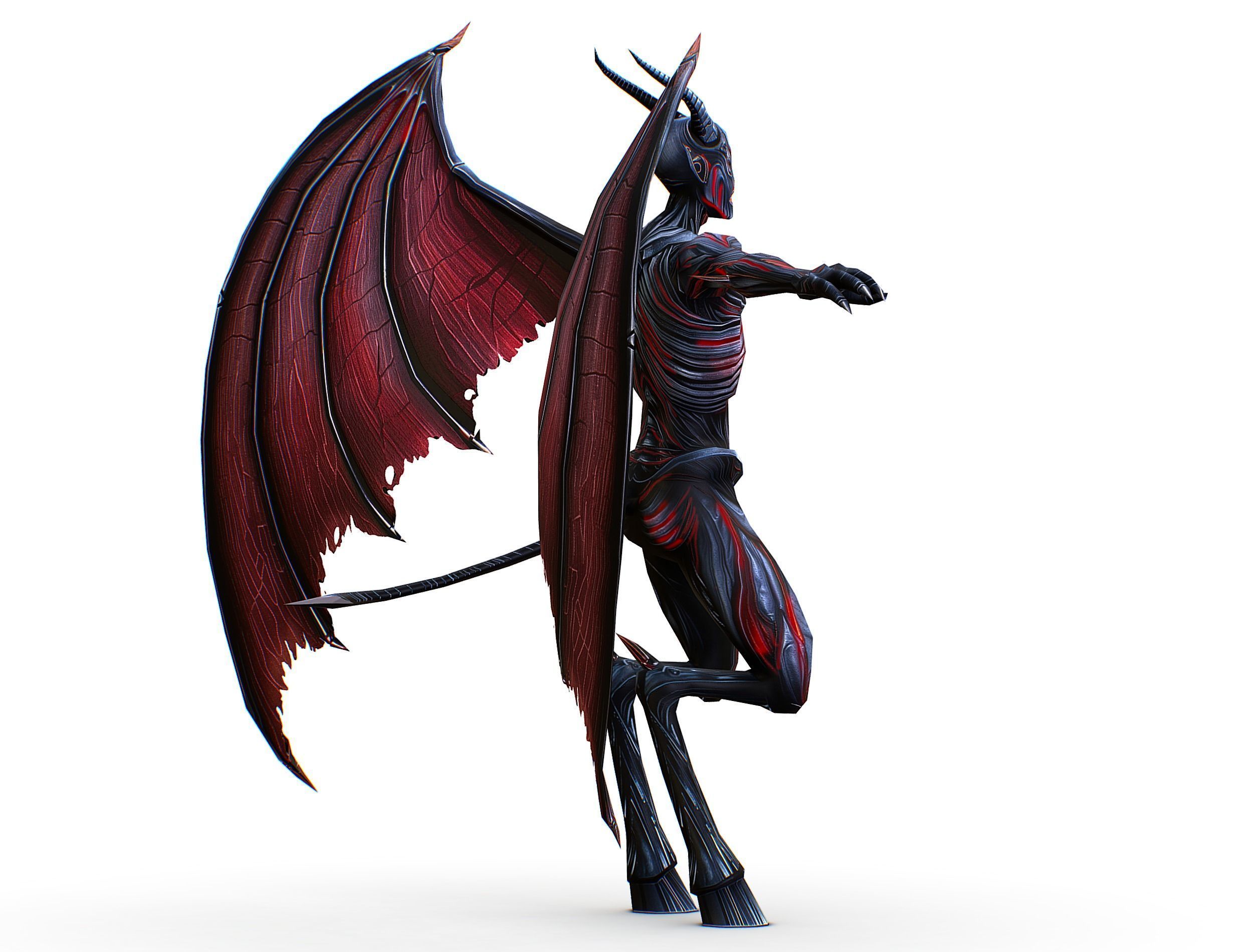 Low Poly Darck Grey Demon Vampire Monster Low-poly 3D model_7