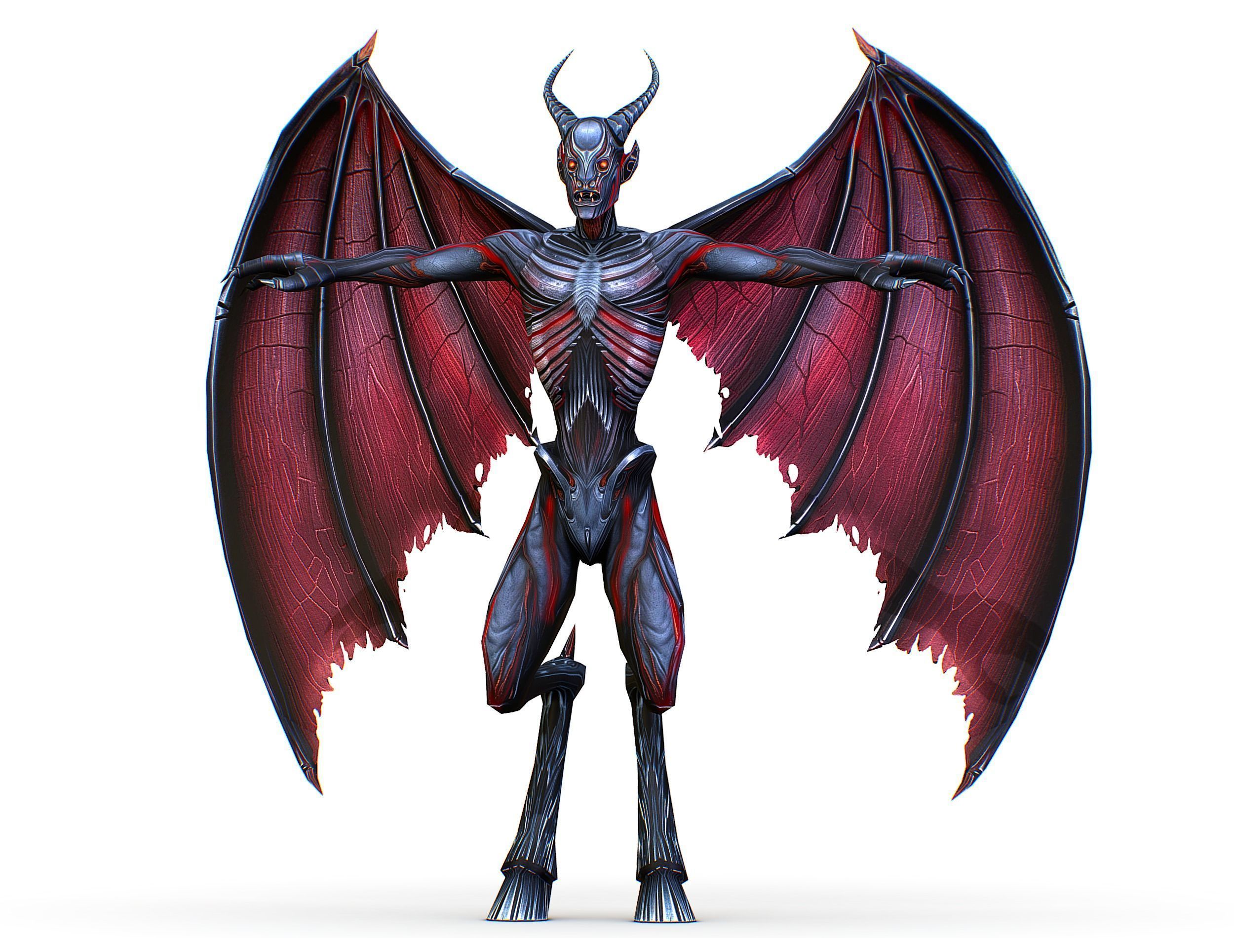 Low Poly Darck Grey Demon Vampire Monster Low-poly 3D model_16