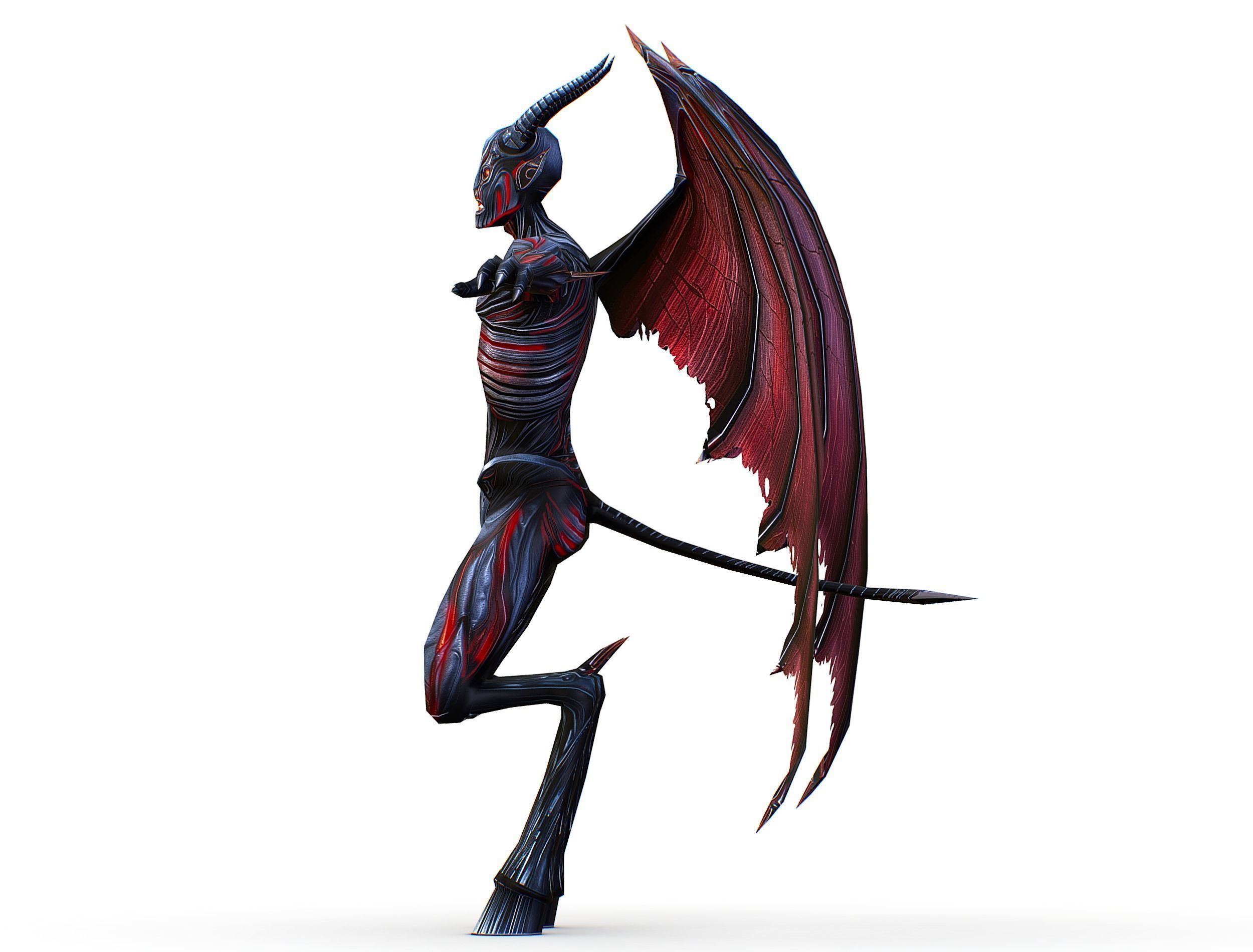 Low Poly Darck Grey Demon Vampire Monster Low-poly 3D model_13