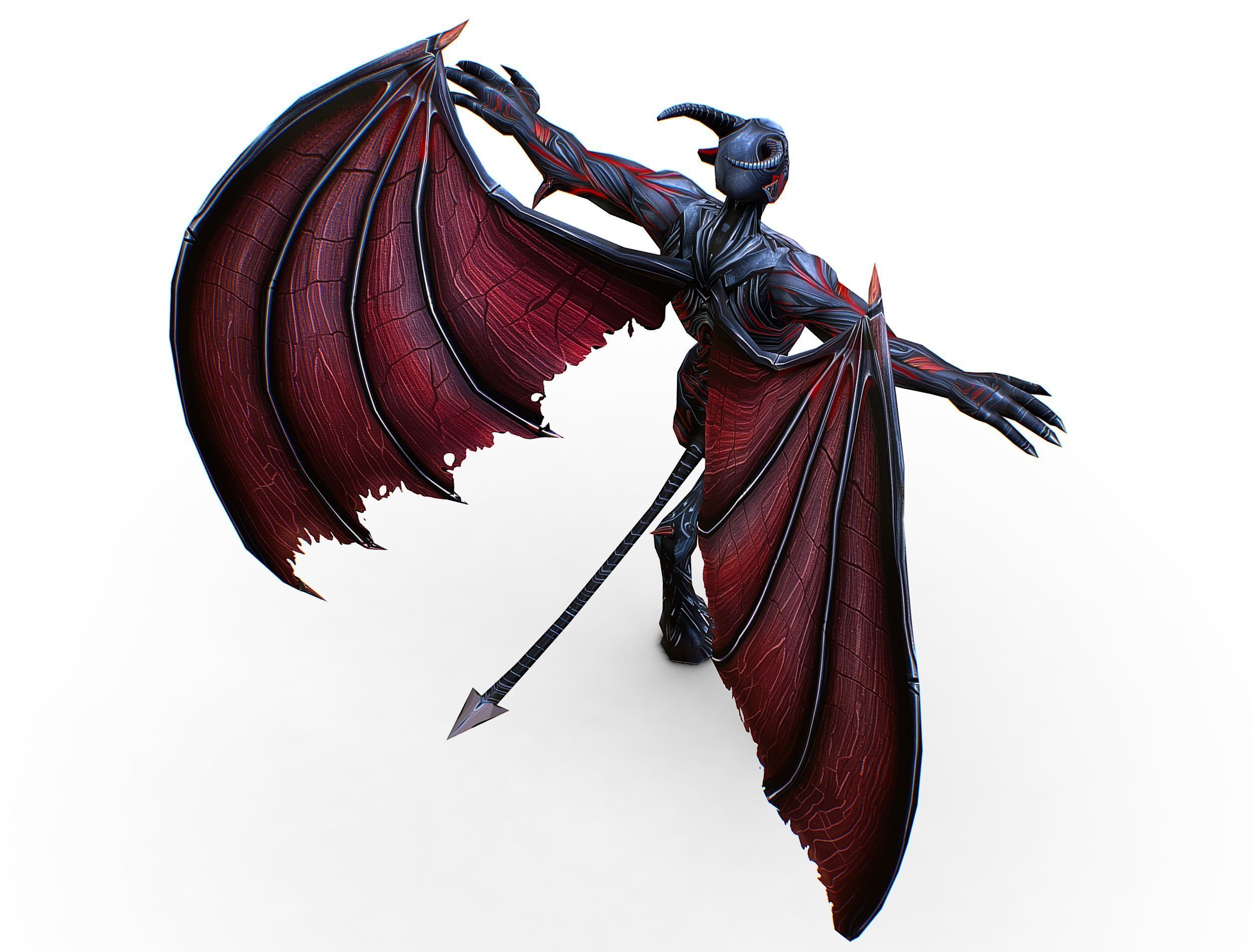 Low Poly Darck Grey Demon Vampire Monster Low-poly 3D model_32