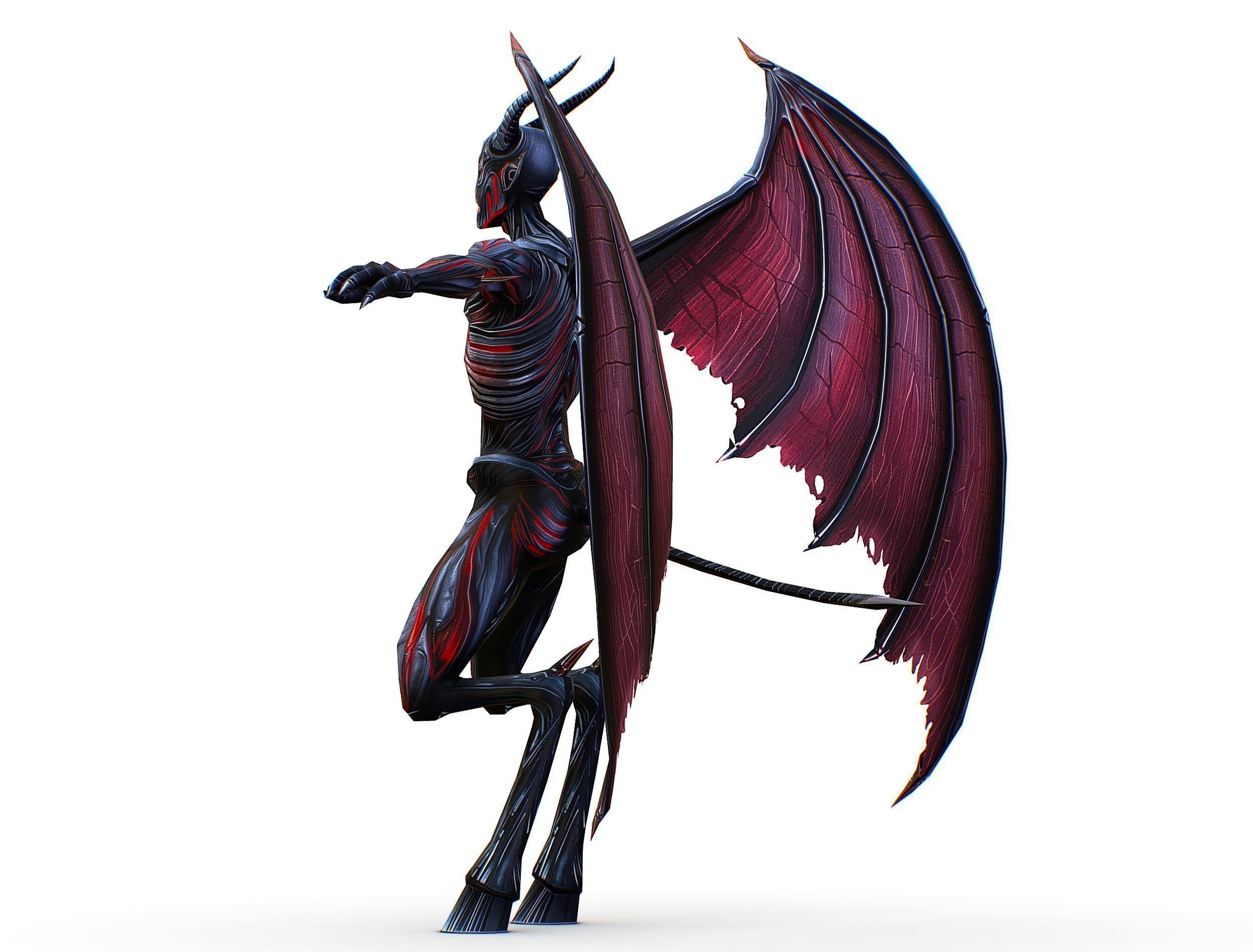 Low Poly Darck Grey Demon Vampire Monster Low-poly 3D model_12