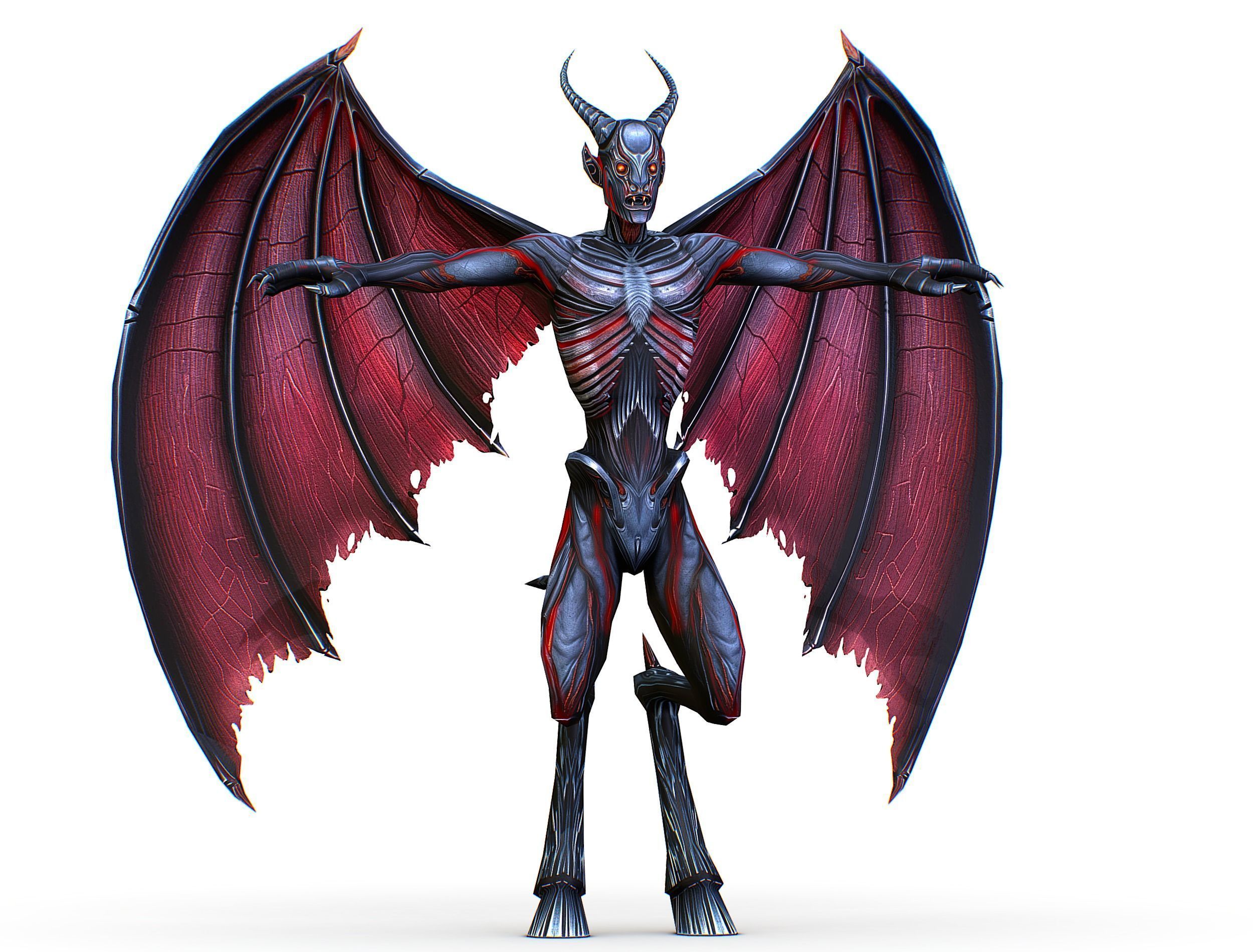 Low Poly Darck Grey Demon Vampire Monster Low-poly 3D model_17