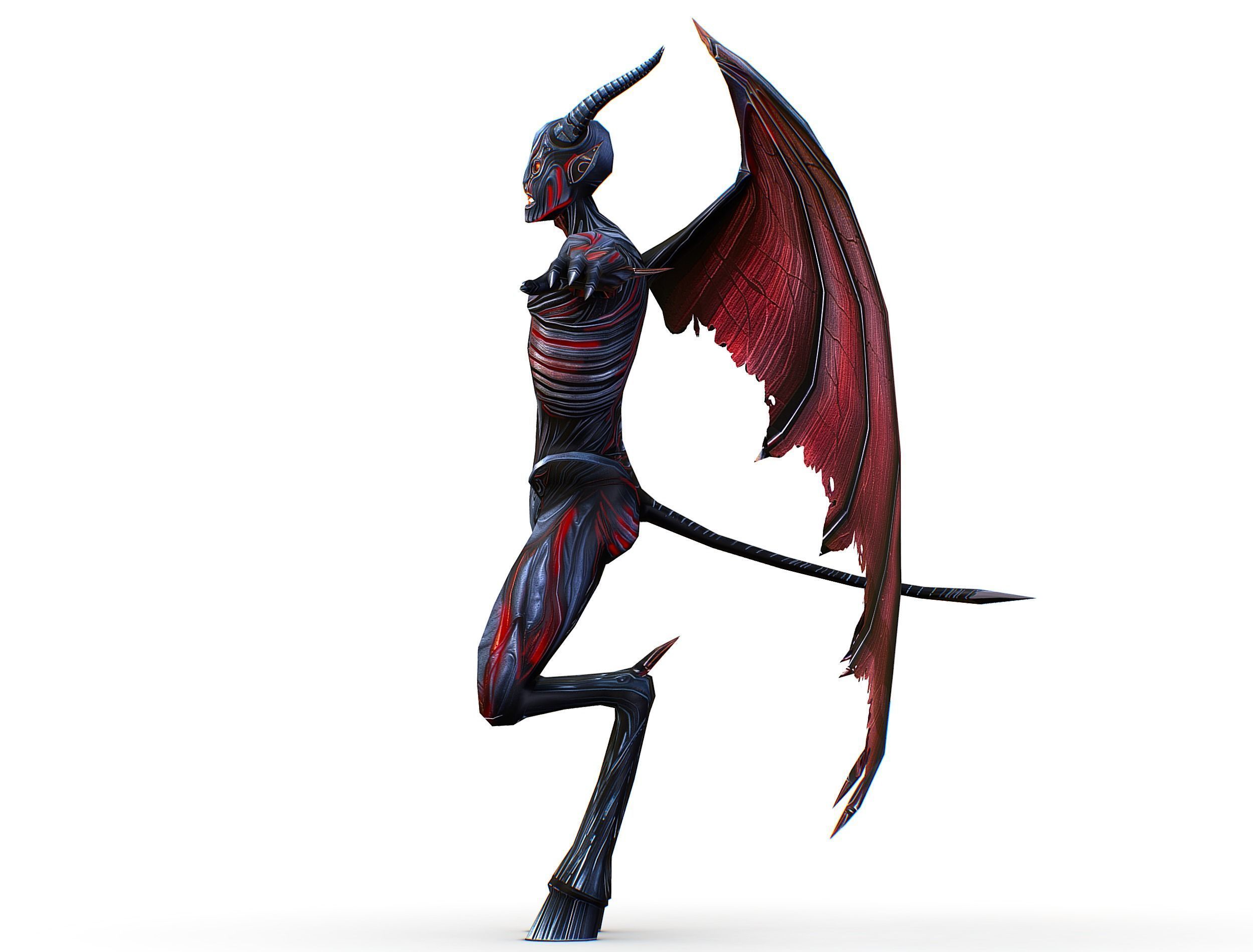 Low Poly Darck Grey Demon Vampire Monster Low-poly 3D model_29