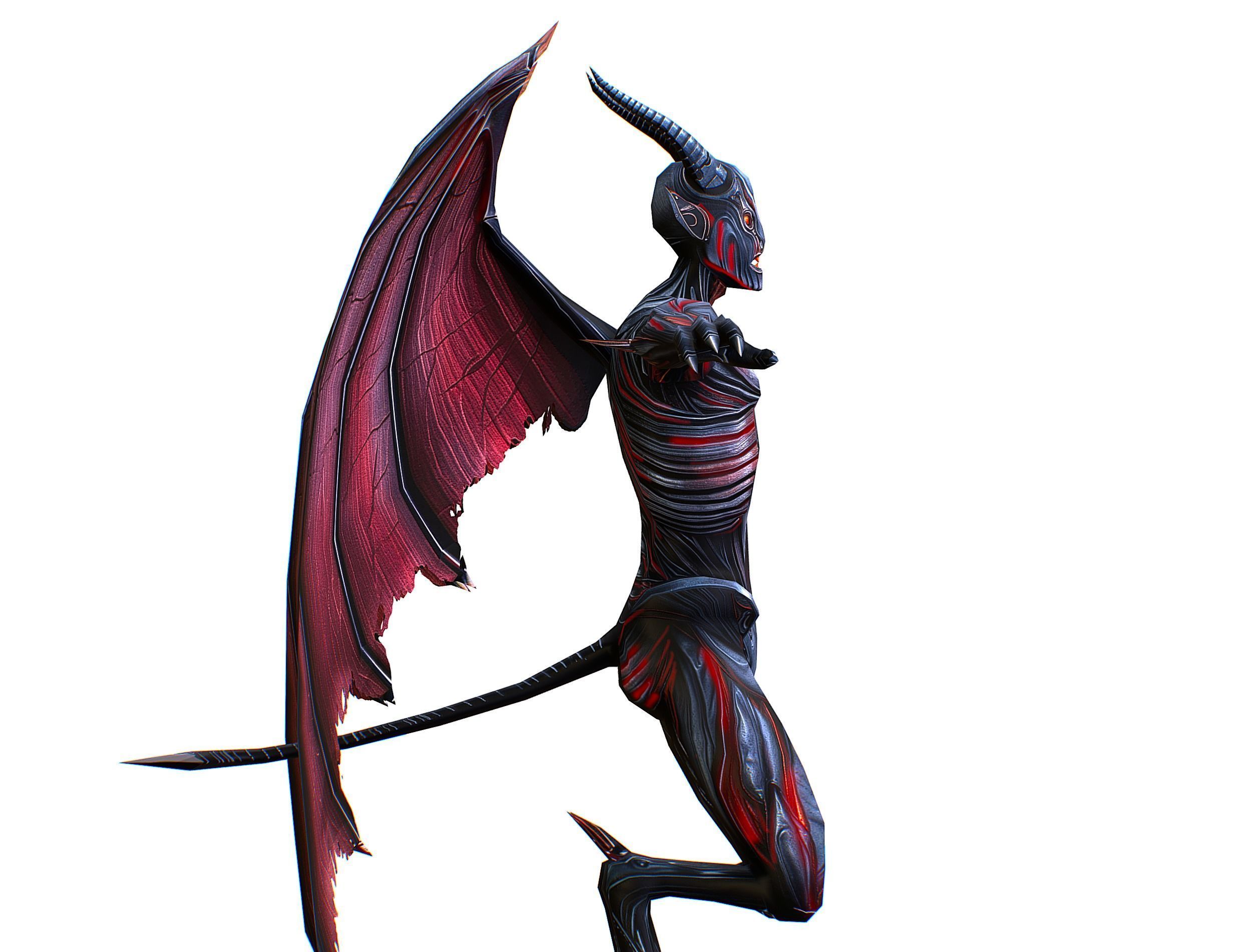 Low Poly Darck Grey Demon Vampire Monster Low-poly 3D model_24