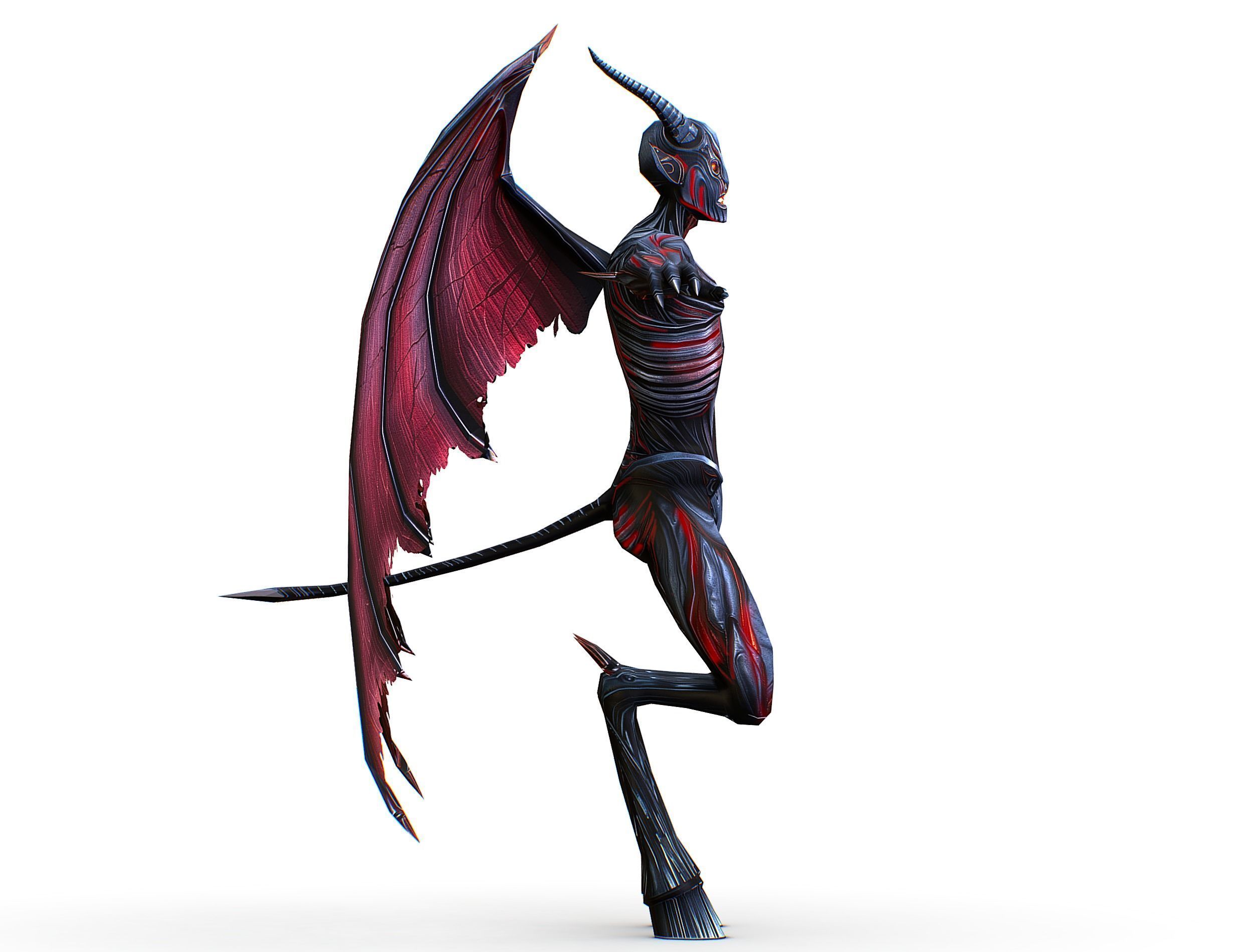 Low Poly Darck Grey Demon Vampire Monster Low-poly 3D model_27