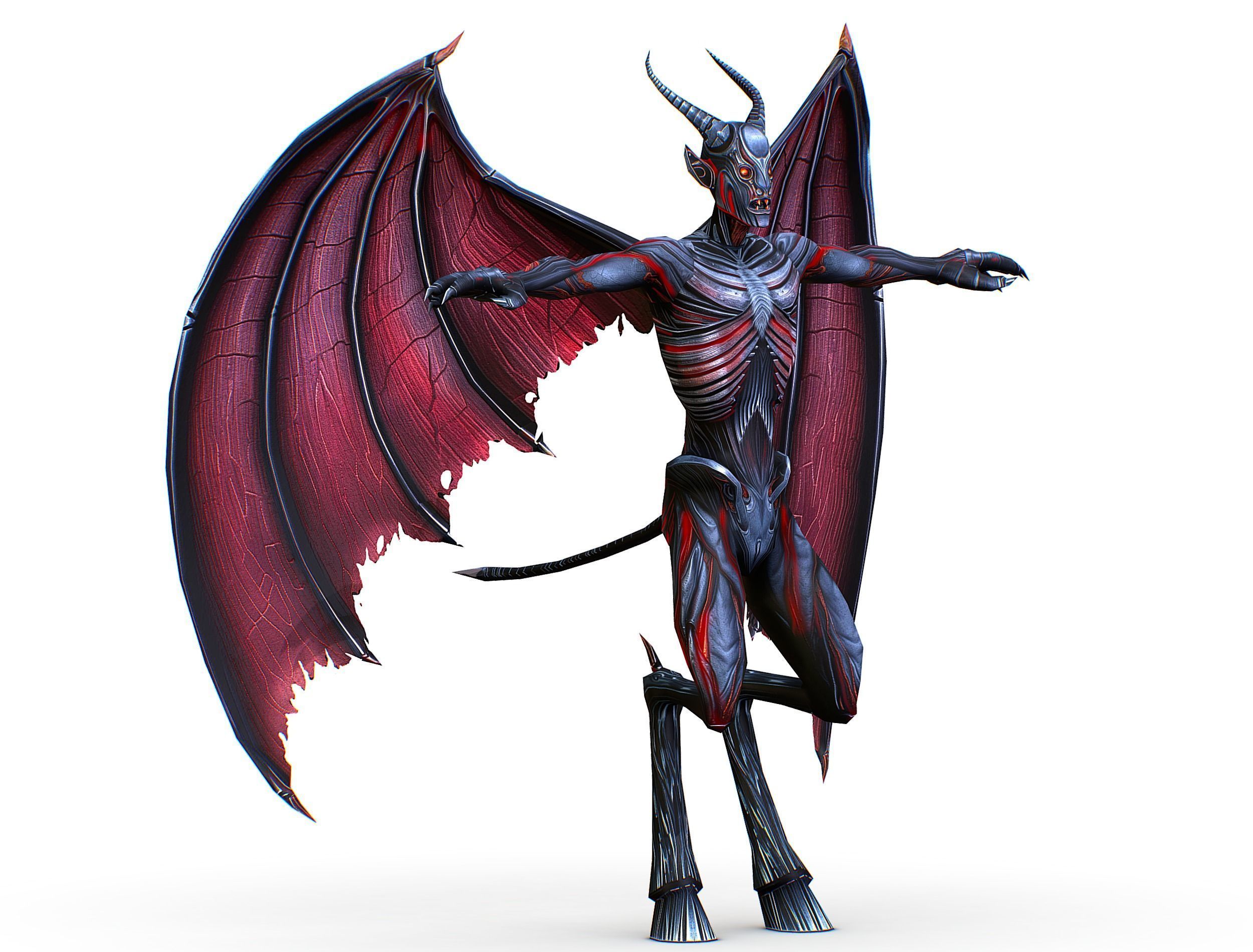 Low Poly Darck Grey Demon Vampire Monster Low-poly 3D model_2