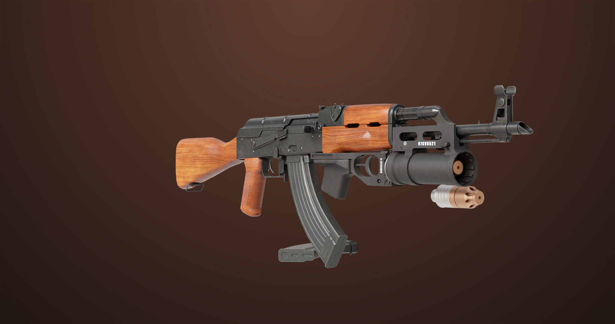 Light Machine Gun 10 Wood All PBR Unity UE Textures Low-poly 3D model_9