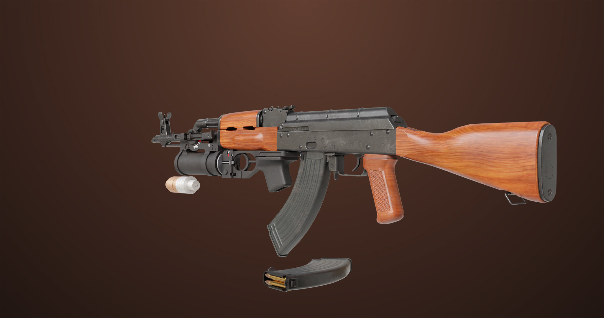 Light Machine Gun 10 Wood All PBR Unity UE Textures Low-poly 3D model_10