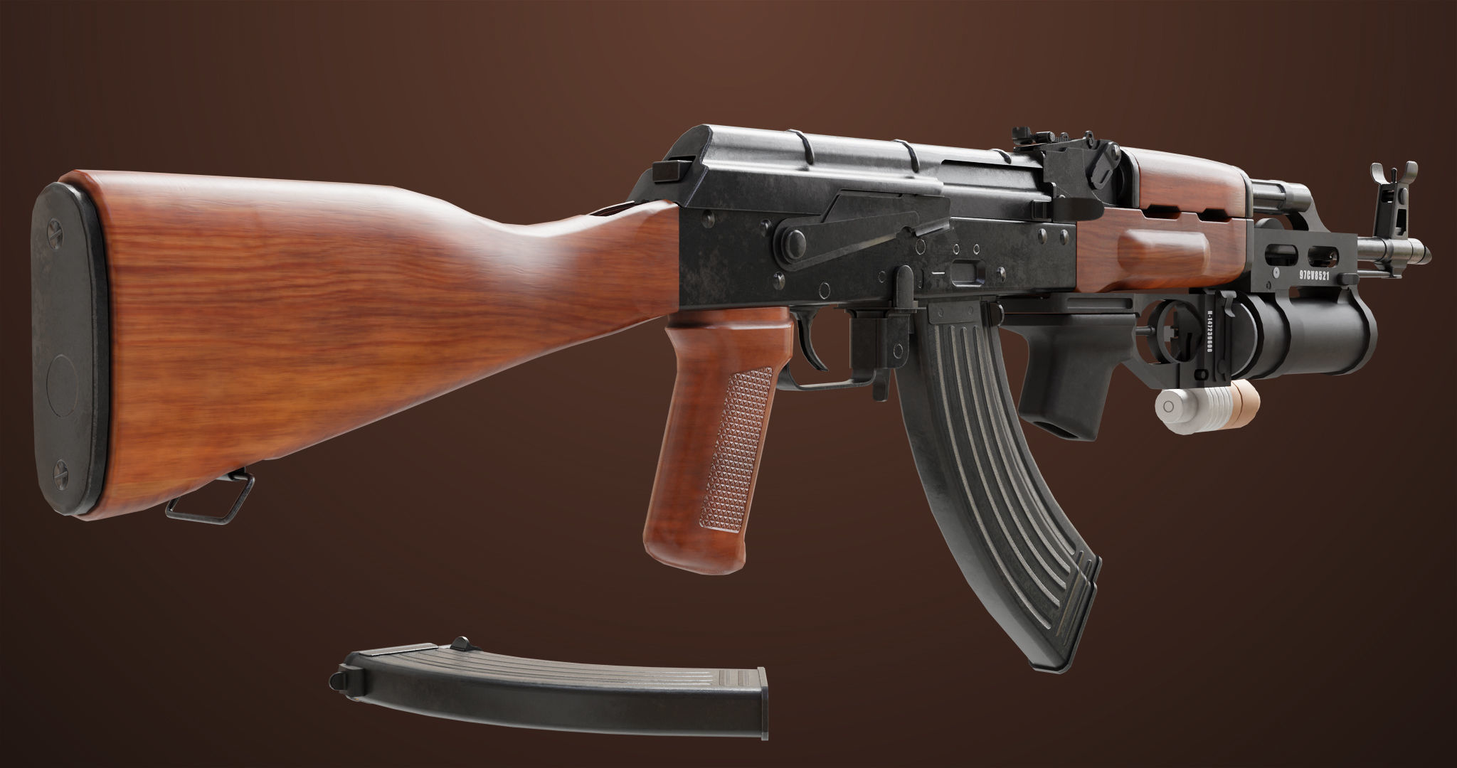 Light Machine Gun 10 Wood All PBR Unity UE Textures Low-poly 3D model_14