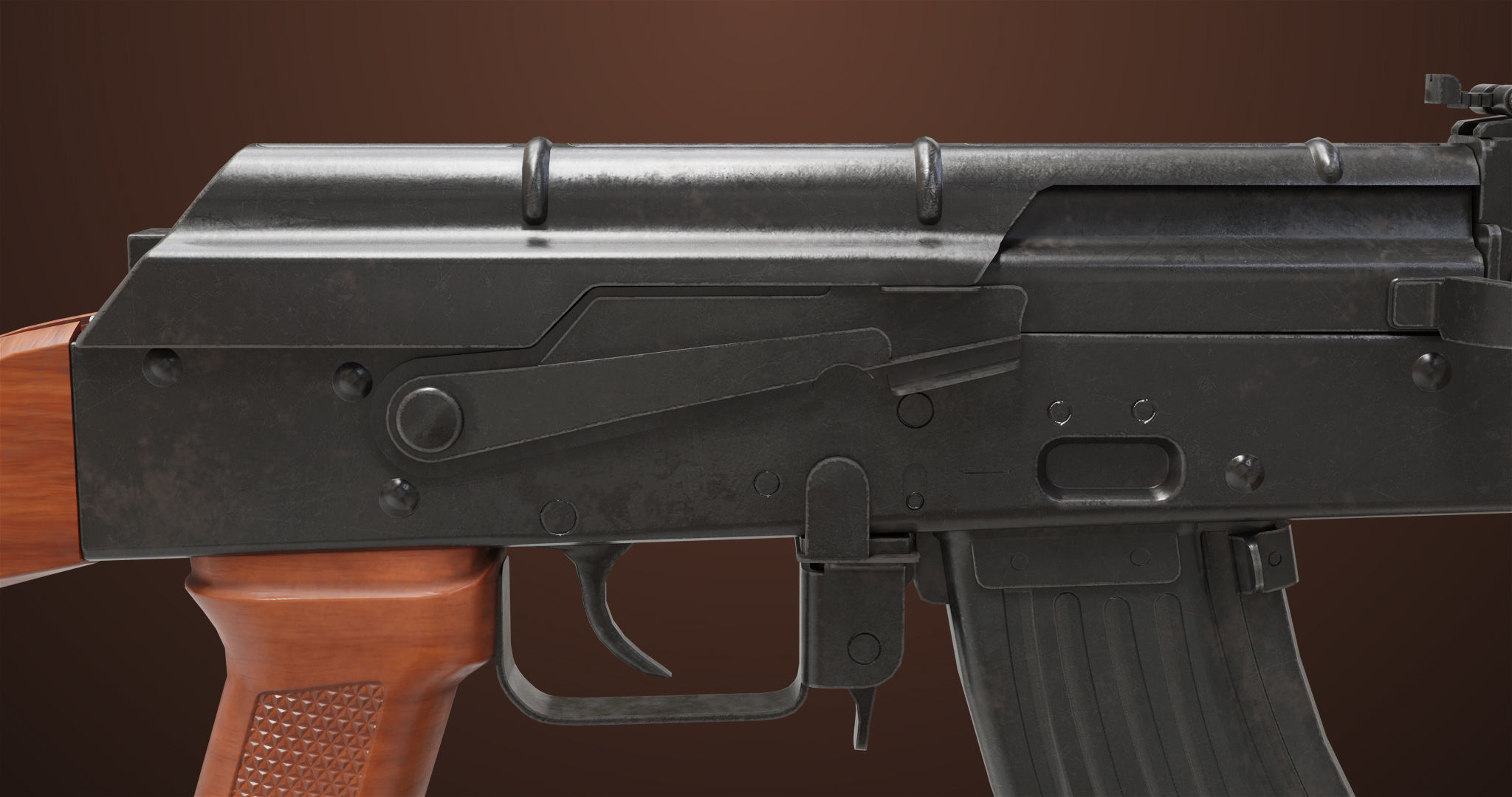 Light Machine Gun 10 Wood All PBR Unity UE Textures Low-poly 3D model_15