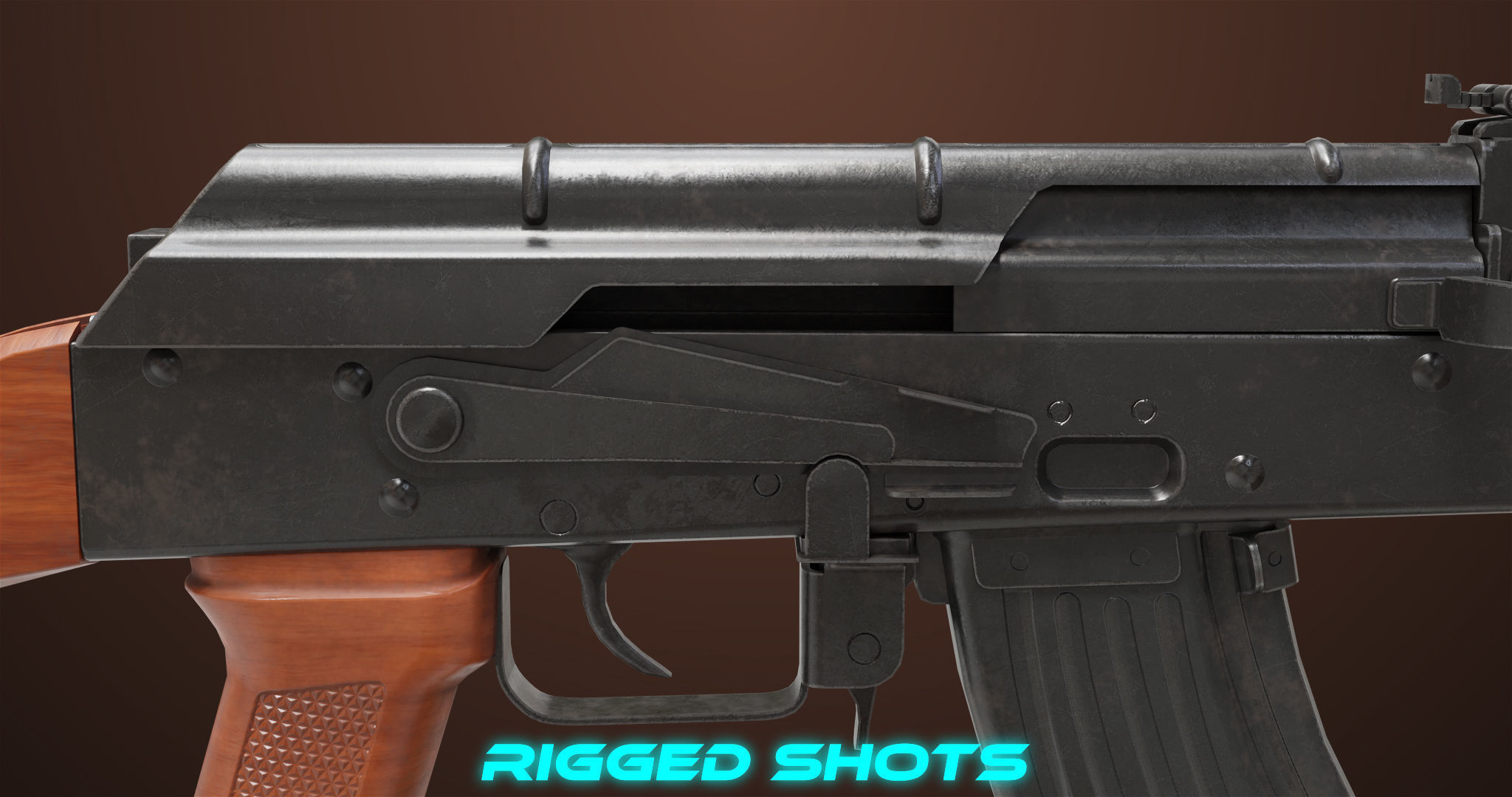 Light Machine Gun 10 Wood All PBR Unity UE Textures Low-poly 3D model_16