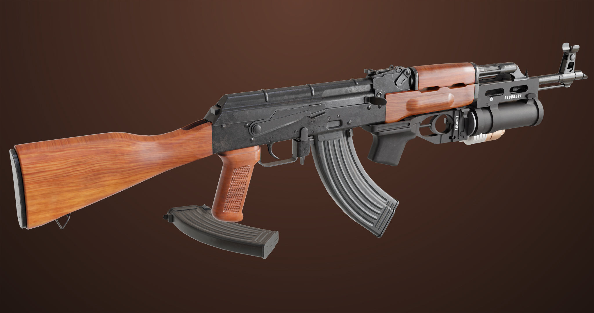 Light Machine Gun 10 Wood All PBR Unity UE Textures Low-poly 3D model_4