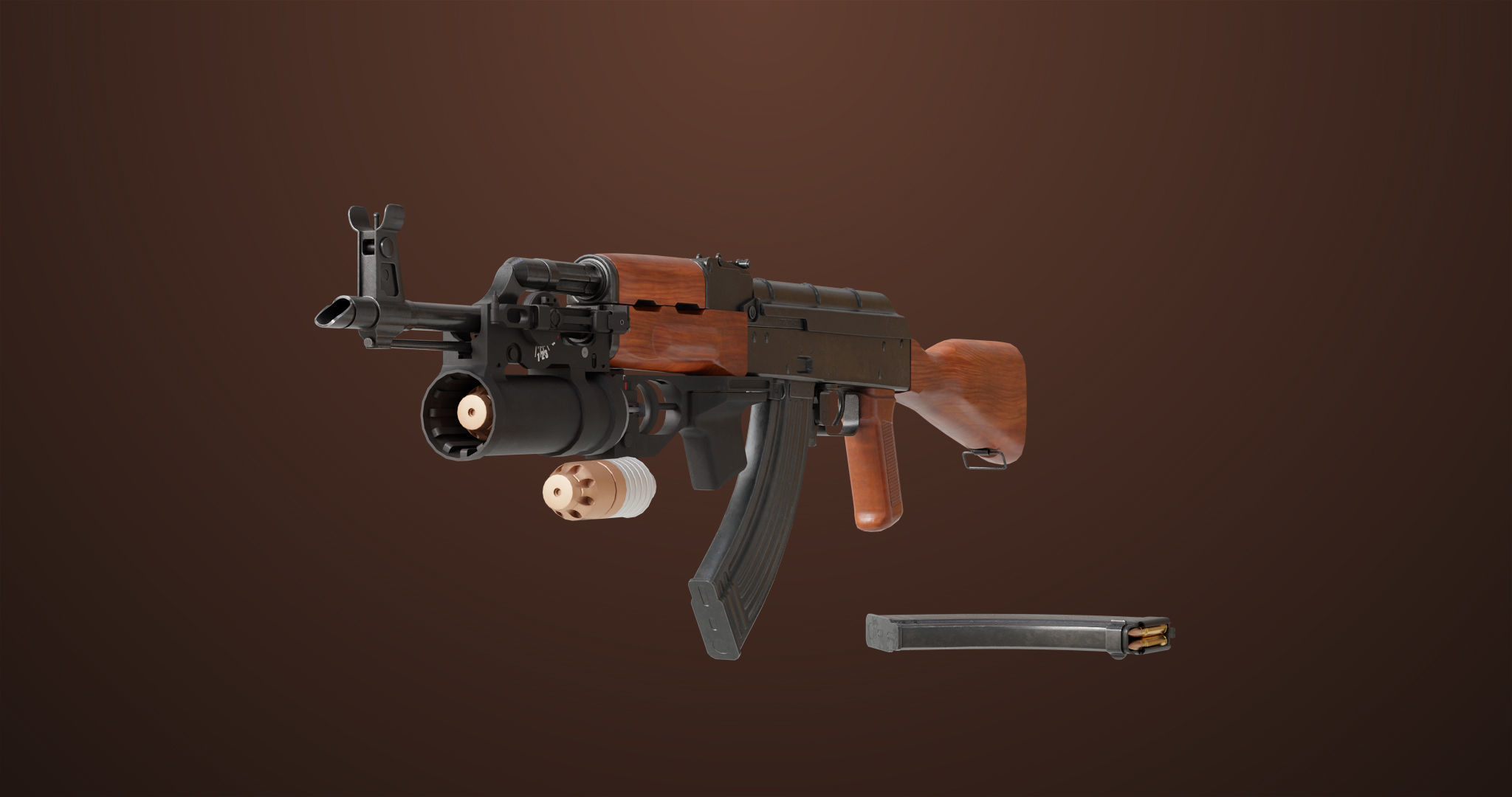 Light Machine Gun 10 Wood All PBR Unity UE Textures Low-poly 3D model_5