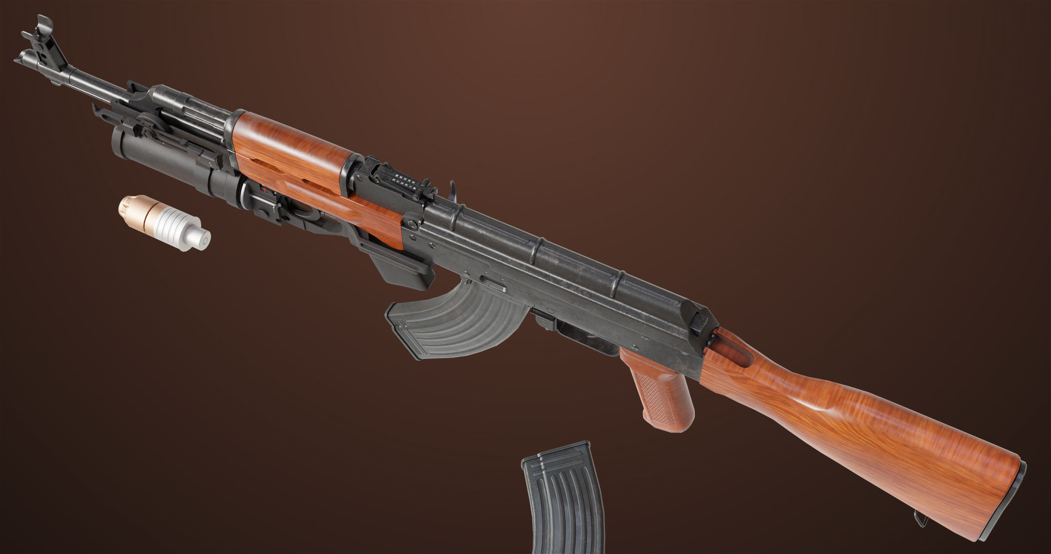 Light Machine Gun 10 Wood All PBR Unity UE Textures Low-poly 3D model_11