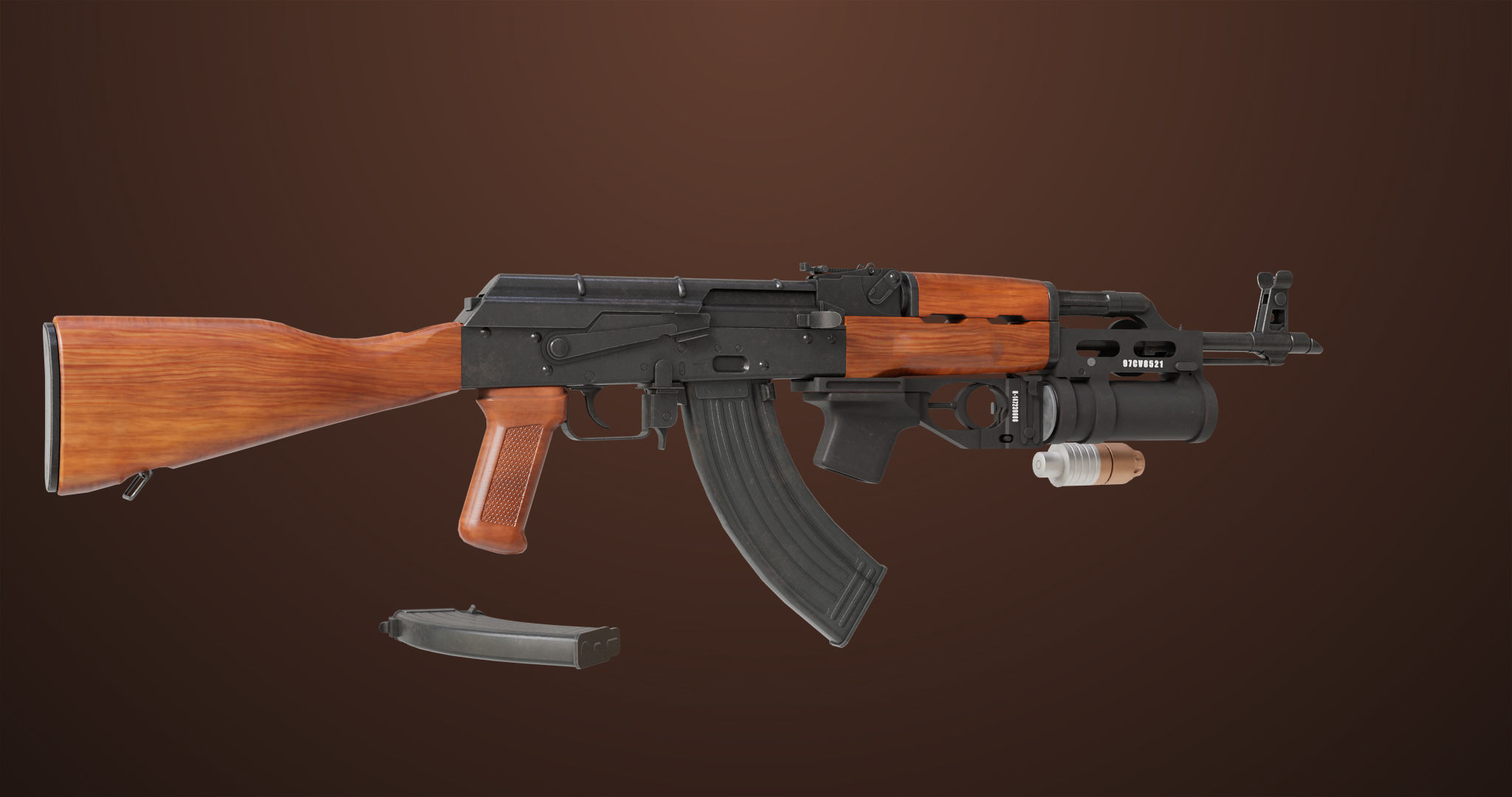 Light Machine Gun 10 Wood All PBR Unity UE Textures Low-poly 3D model_8