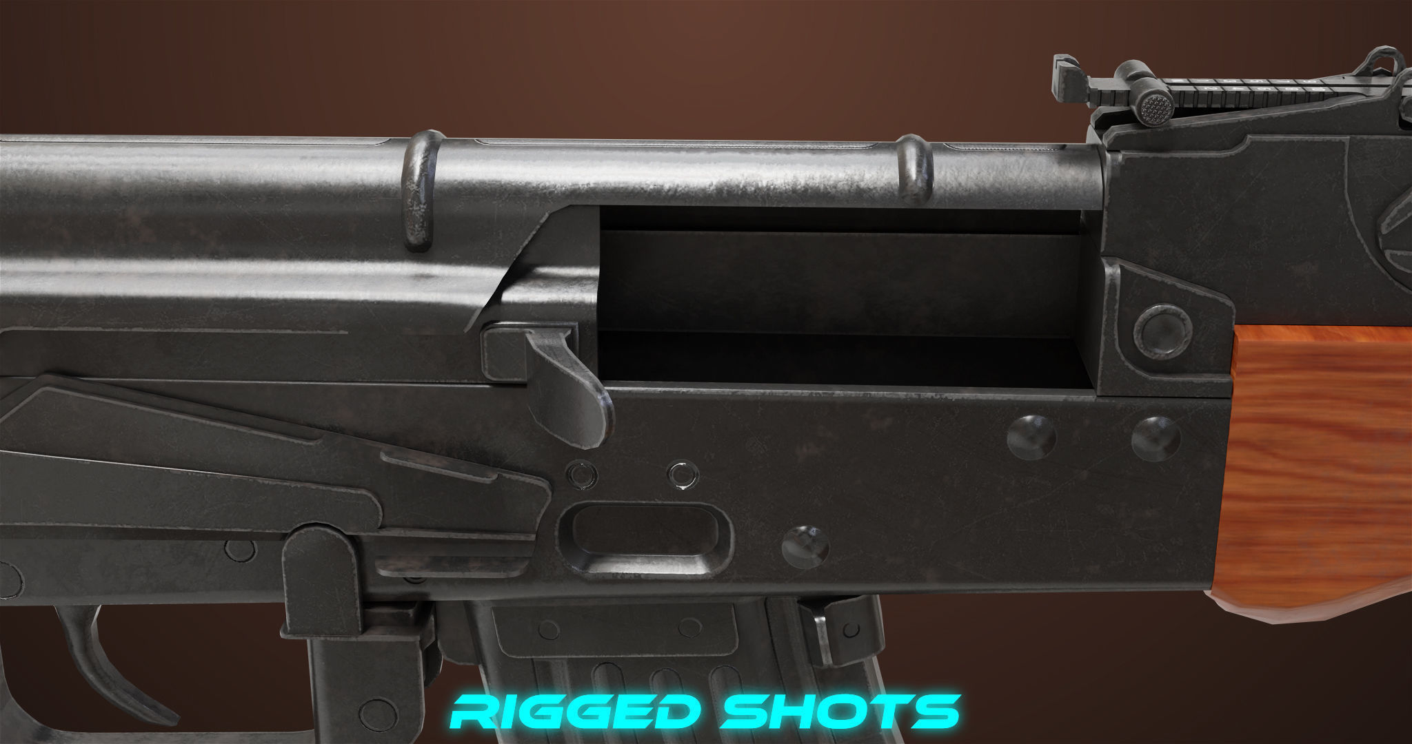 Light Machine Gun 10 Wood All PBR Unity UE Textures Low-poly 3D model_6