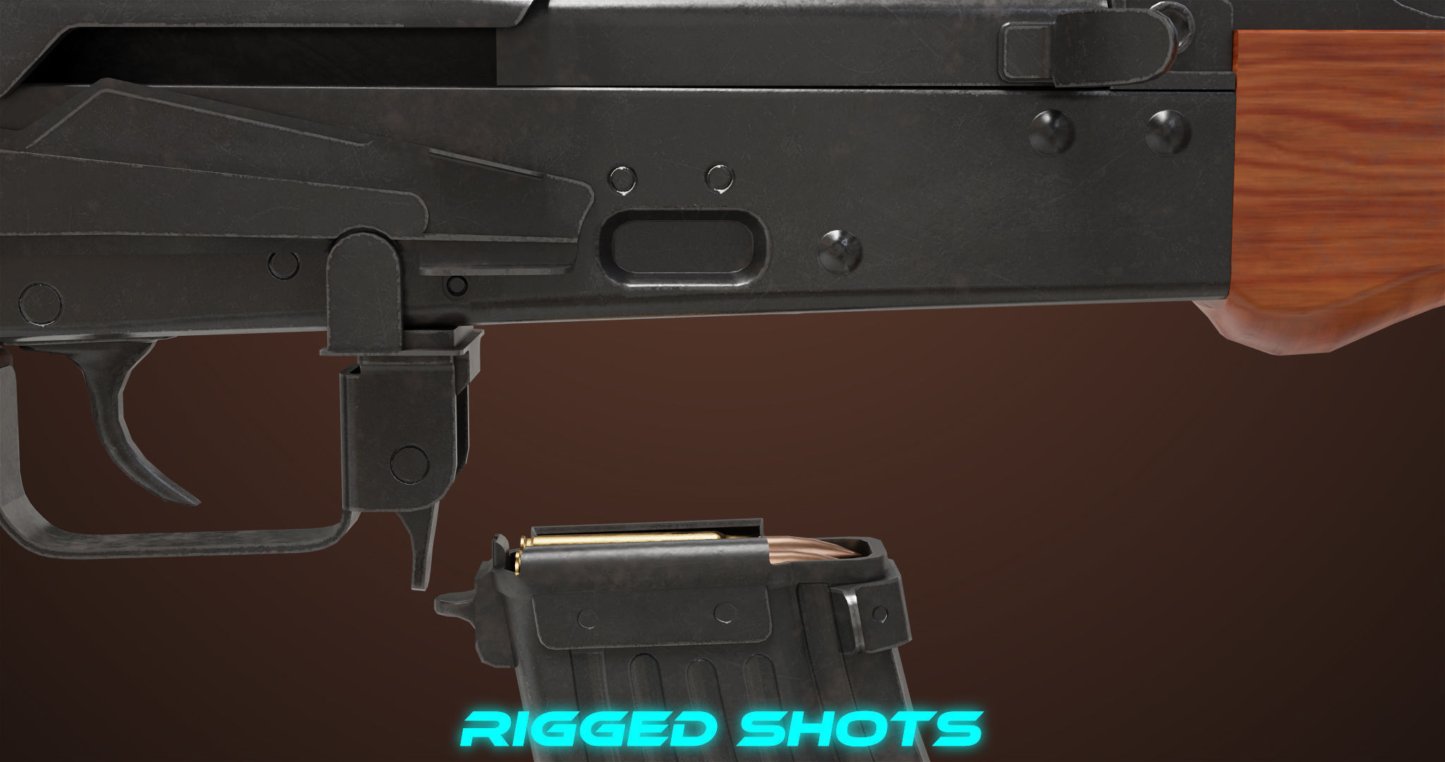 Light Machine Gun 10 Wood All PBR Unity UE Textures Low-poly 3D model_21