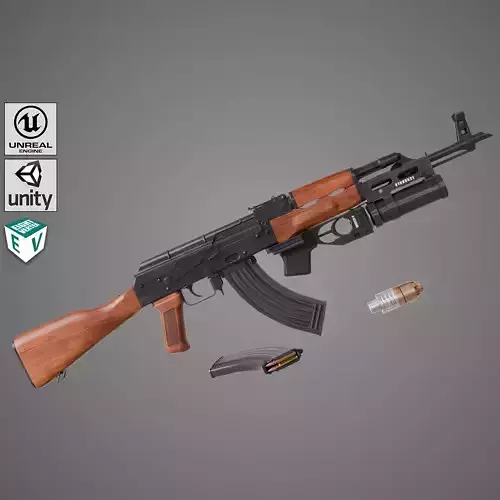 Light Machine Gun 10 Wood All PBR Unity UE Textures Low-poly 3D model