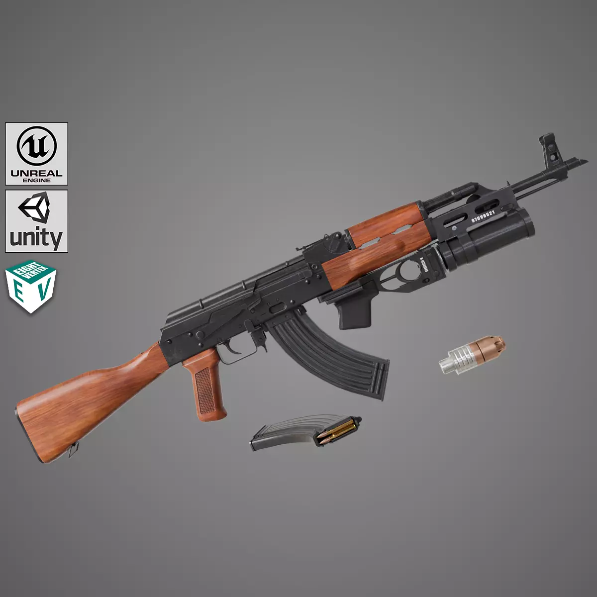 Light Machine Gun 10 Wood All PBR Unity UE Textures Low-poly 3D model_0