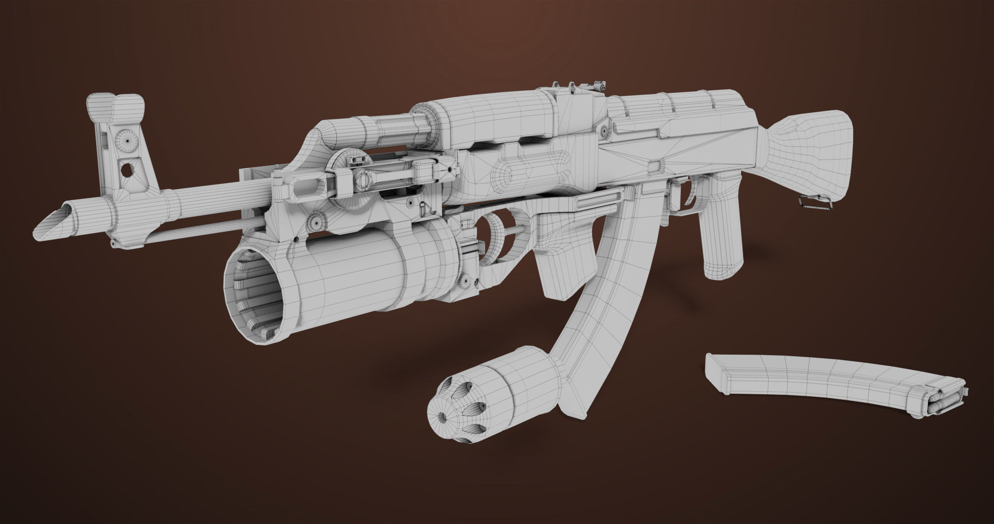 Light Machine Gun 10 Wood All PBR Unity UE Textures Low-poly 3D model_72