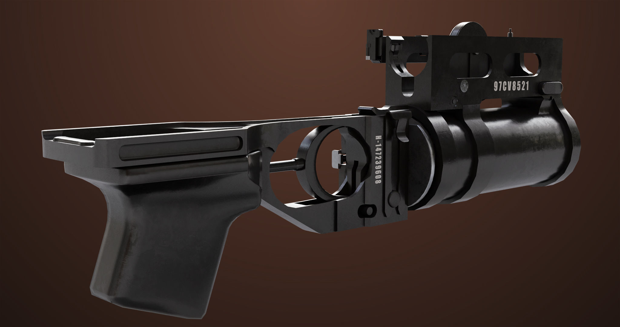 Light Machine Gun 10 Wood All PBR Unity UE Textures Low-poly 3D model_30