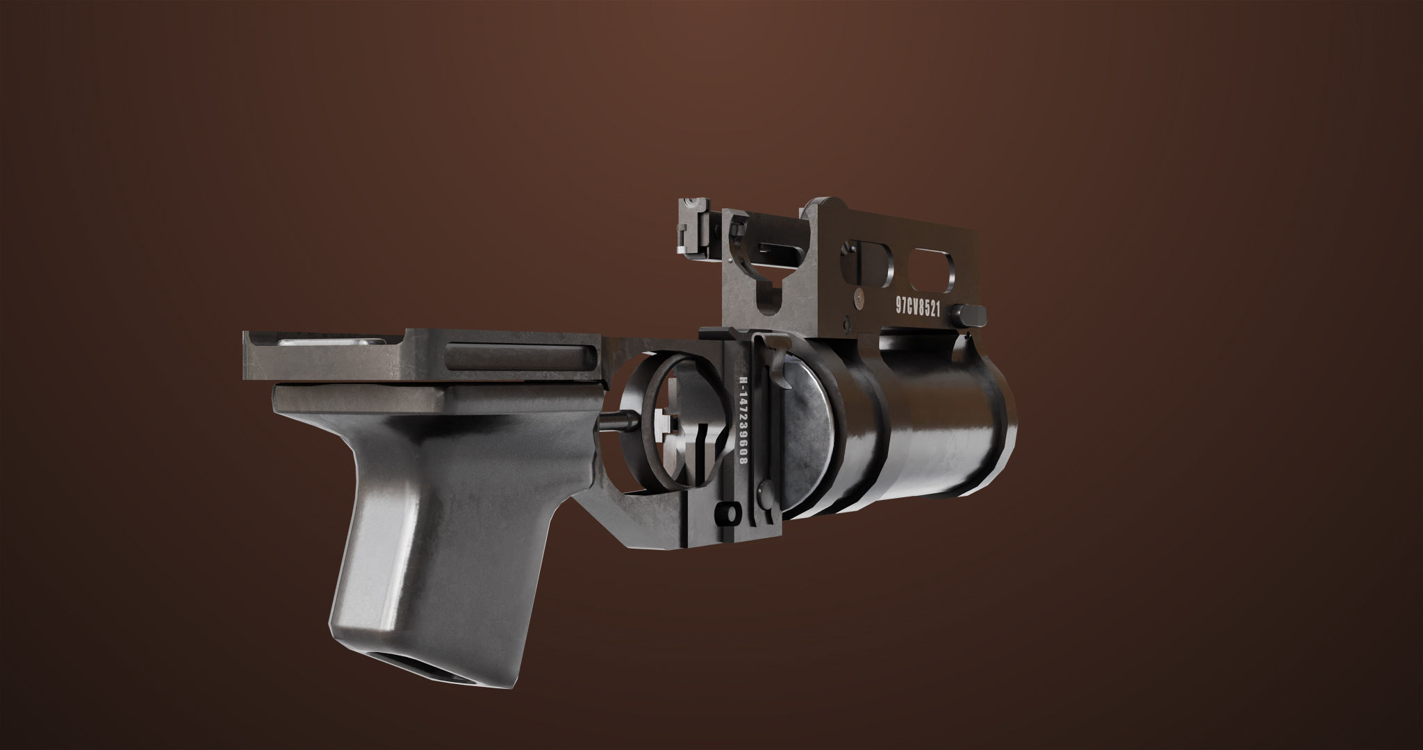 Light Machine Gun 10 Wood All PBR Unity UE Textures Low-poly 3D model_26