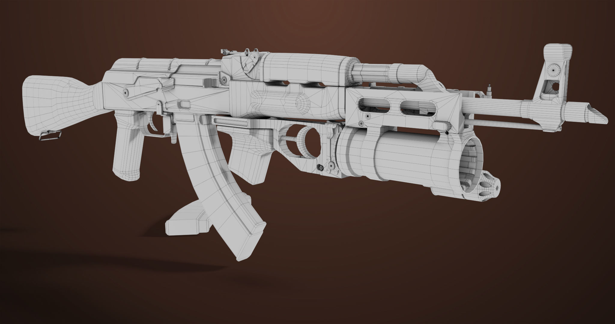 Light Machine Gun 10 Wood All PBR Unity UE Textures Low-poly 3D model_73