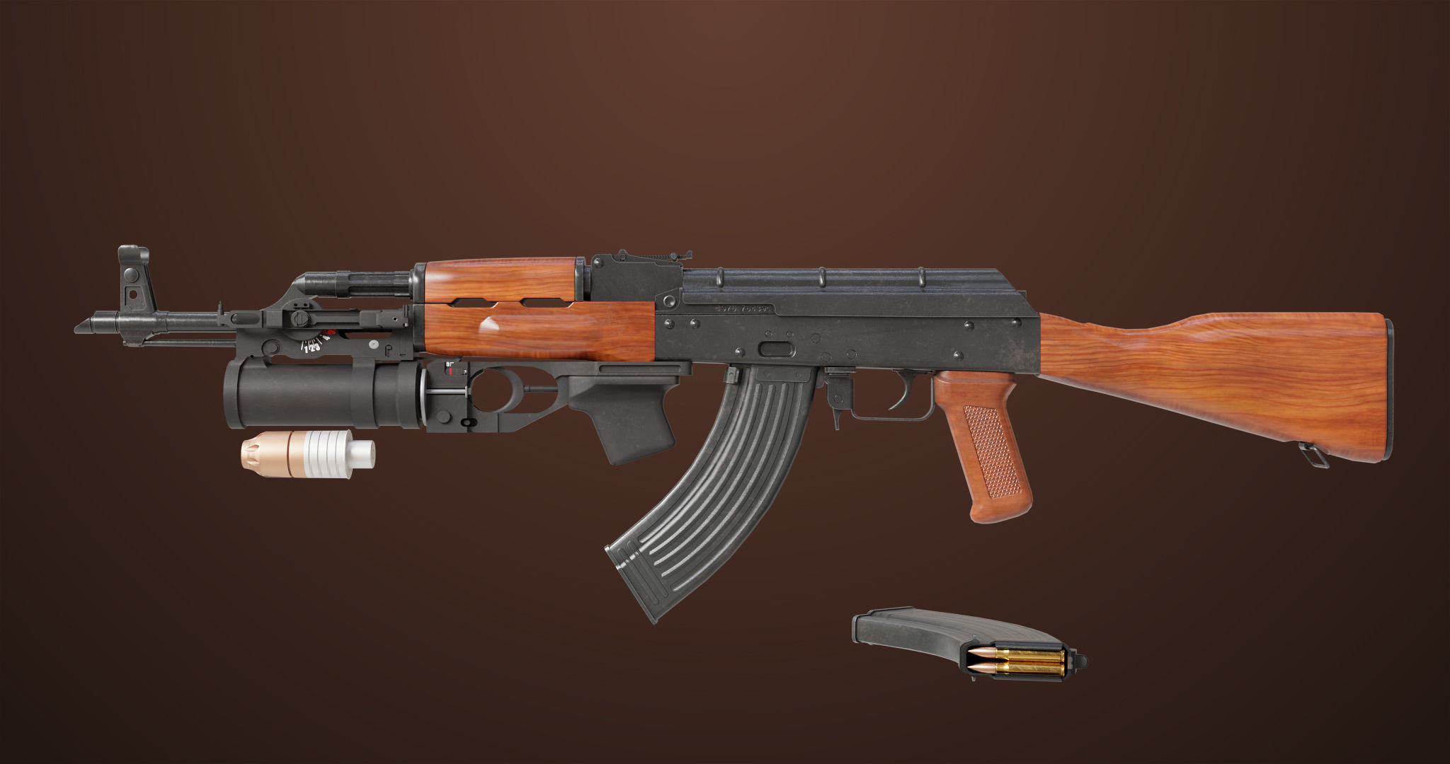 Light Machine Gun 10 Wood All PBR Unity UE Textures Low-poly 3D model_2