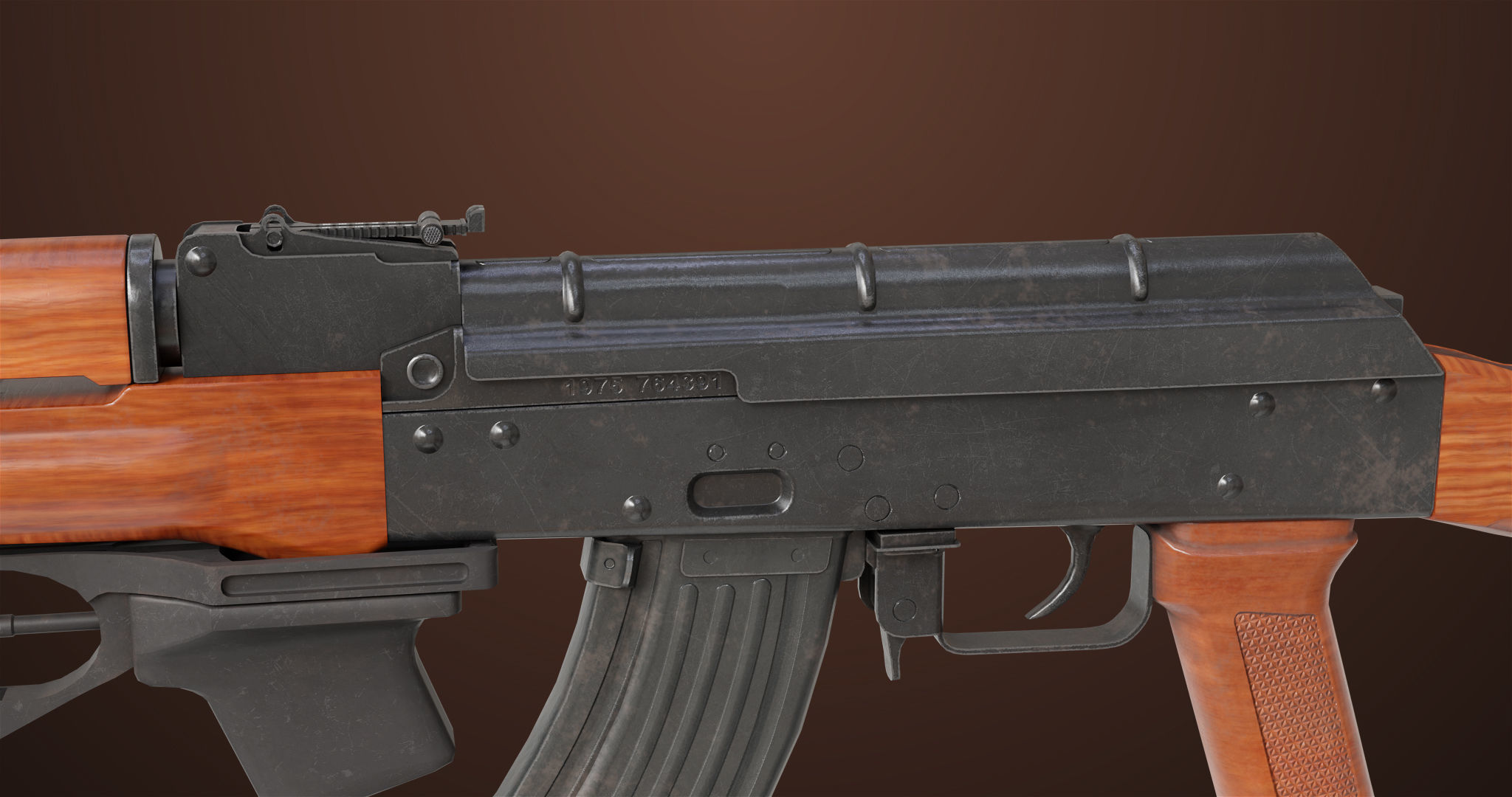 Light Machine Gun 10 Wood All PBR Unity UE Textures Low-poly 3D model_12