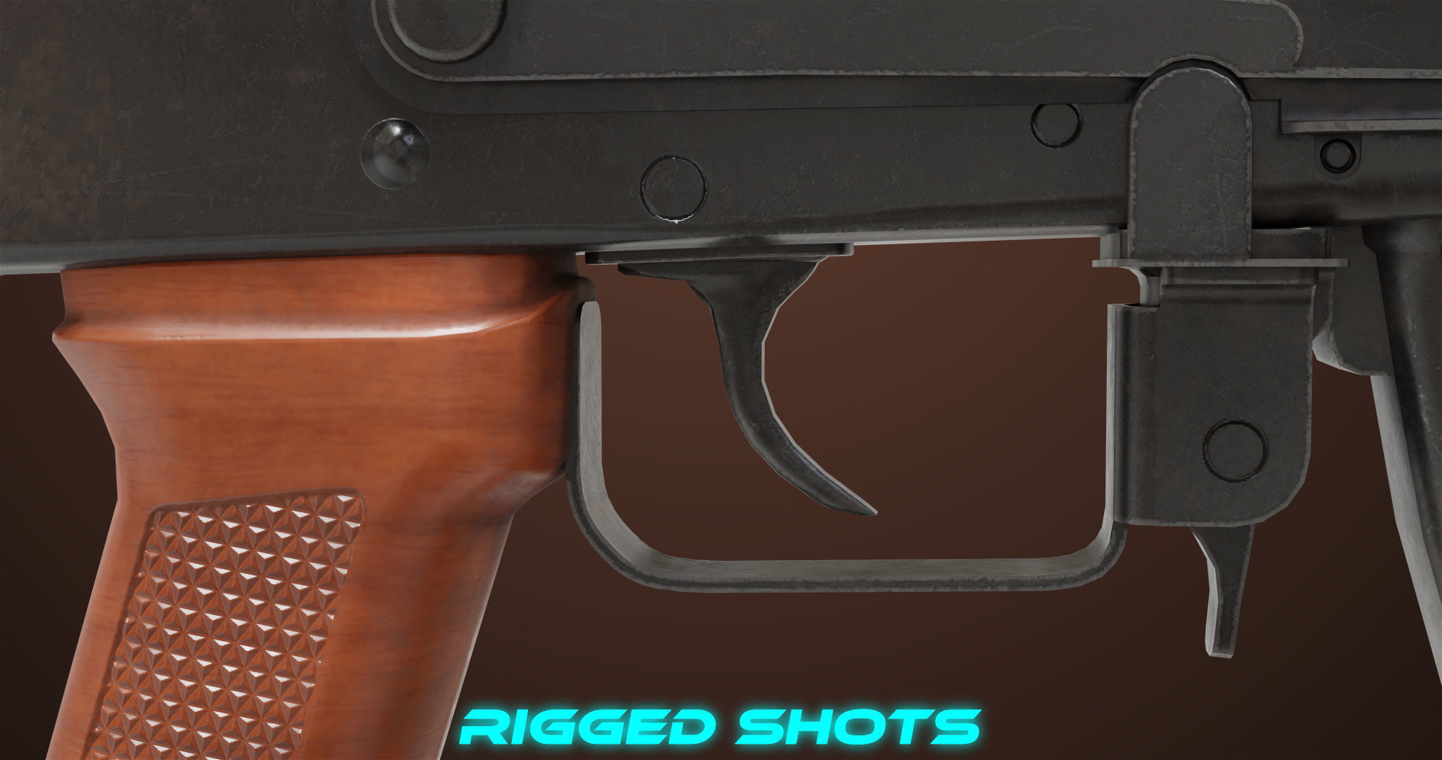 Light Machine Gun 10 Wood All PBR Unity UE Textures Low-poly 3D model_17