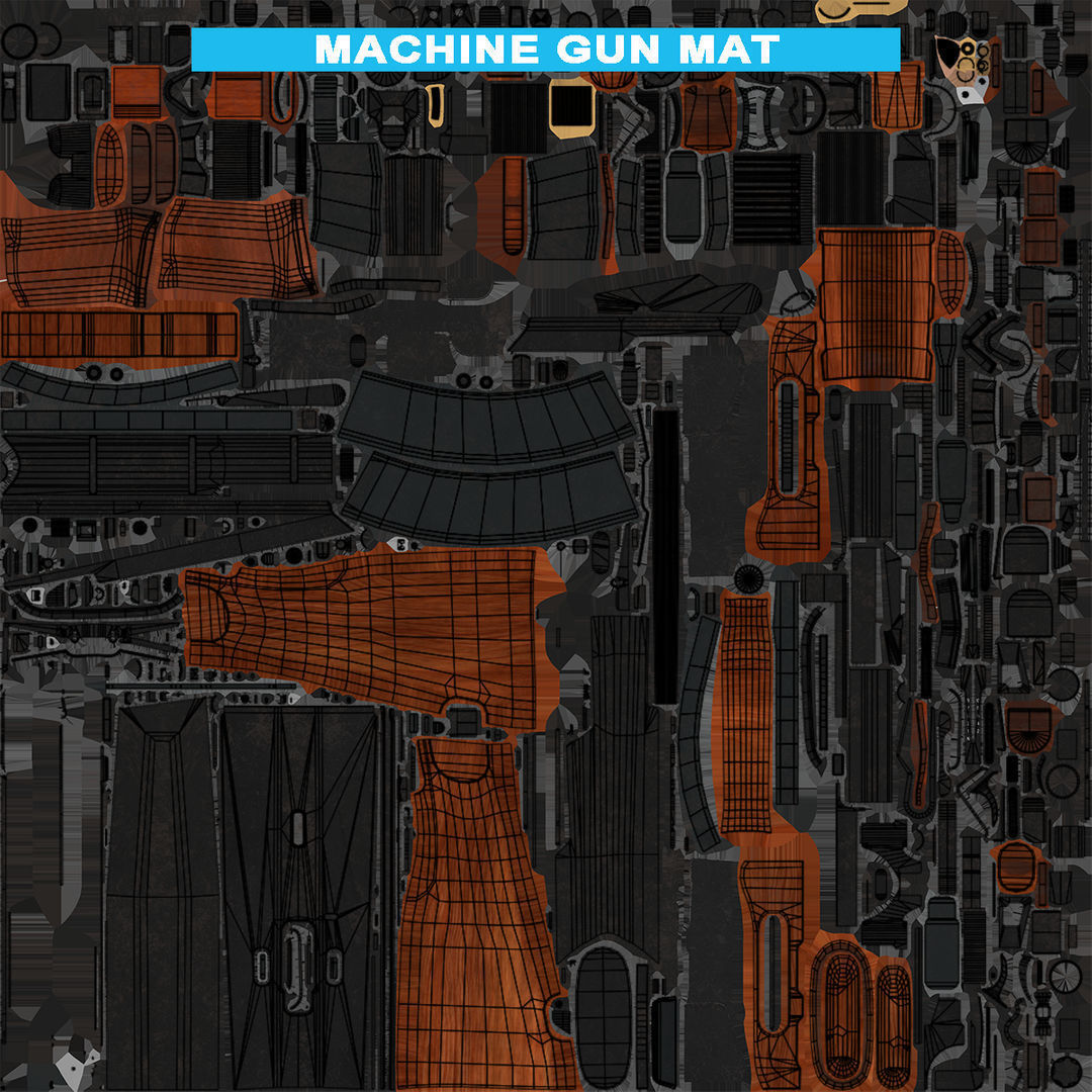 Light Machine Gun 10 Wood All PBR Unity UE Textures Low-poly 3D model_100