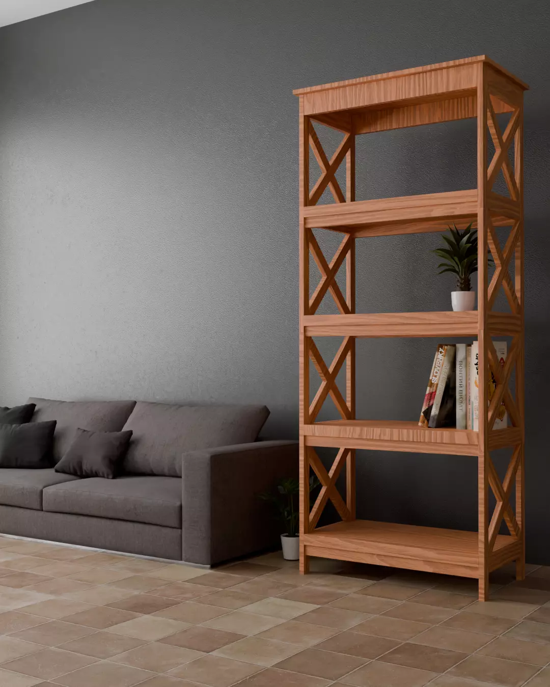 FREE Wooden bookcase Free low-poly 3D model