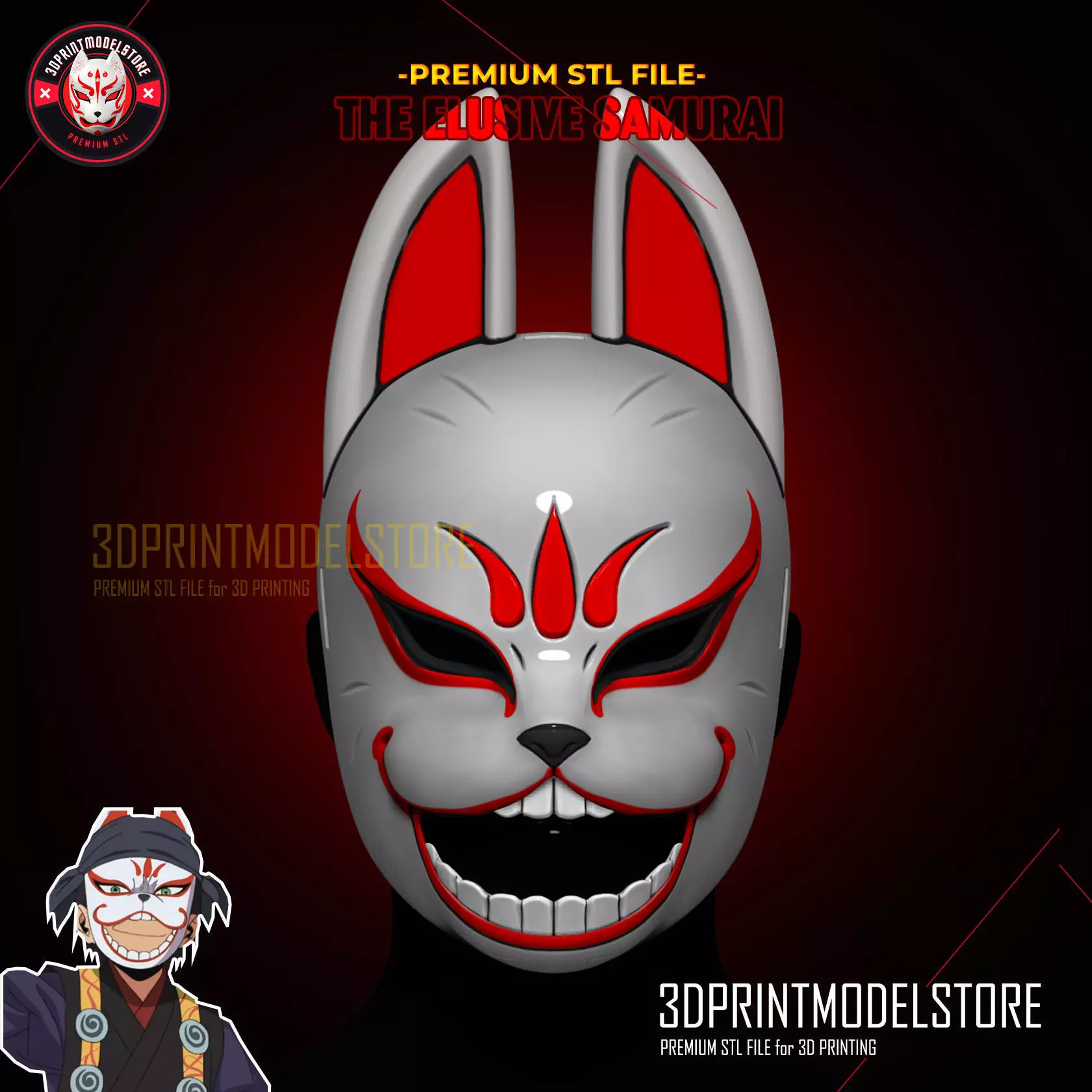 Genba Kazama Ninja Fox Mask - The Elusive Samurai Cosplay 3D print model_0