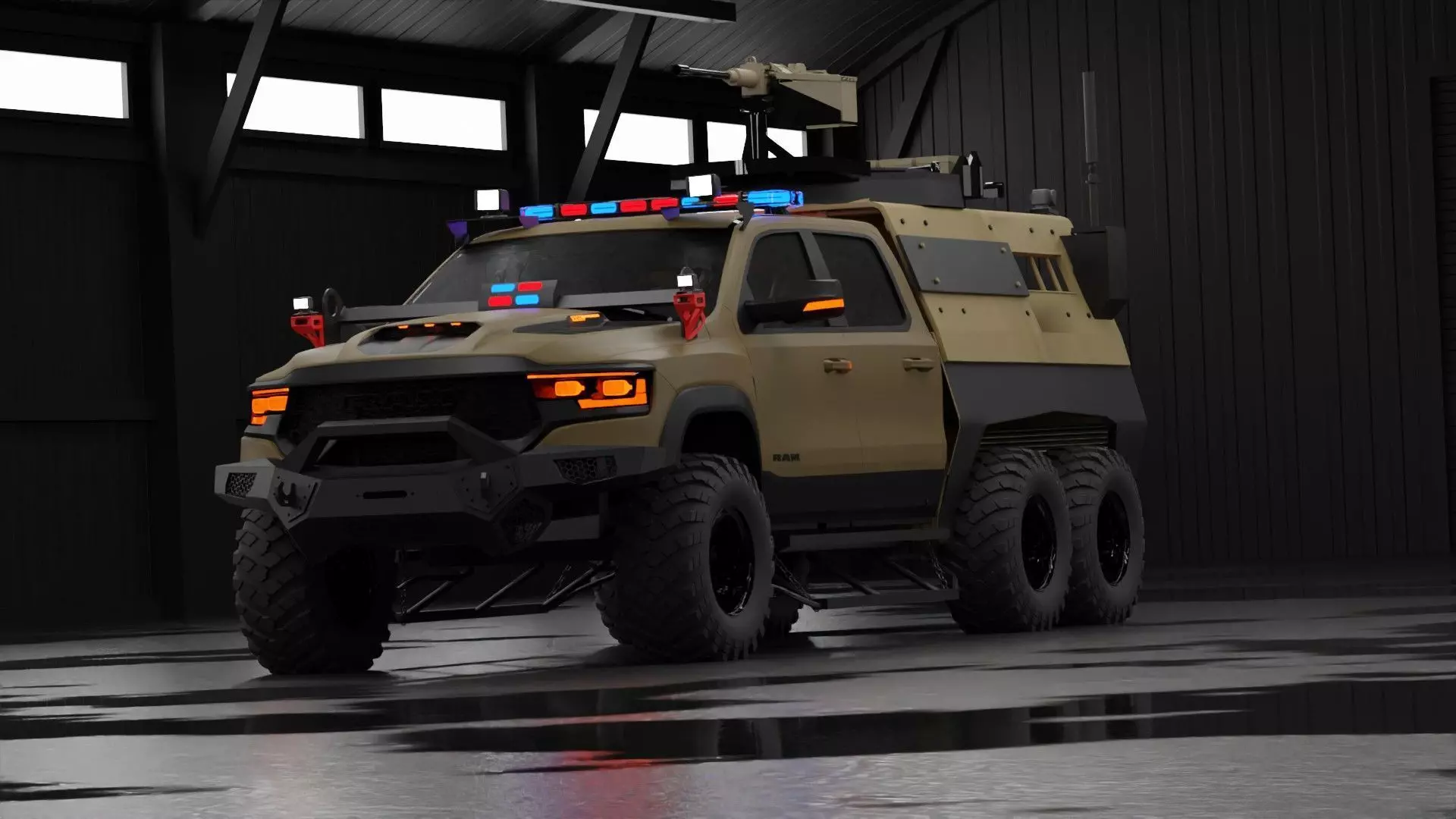6x6 Armored Tactical Off Road Truck Military Vehicle Rigged Free 3D model