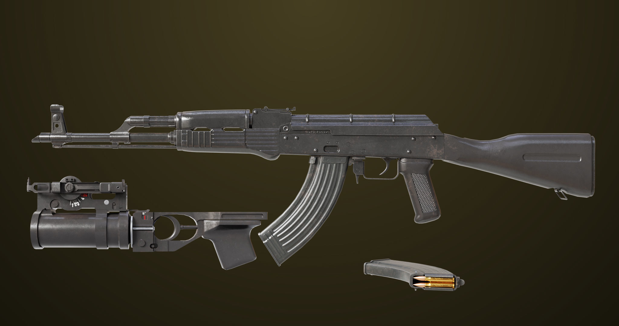 Light Machine Gun 10 Metal All PBR Unity UE Textures Low-poly 3D model_1