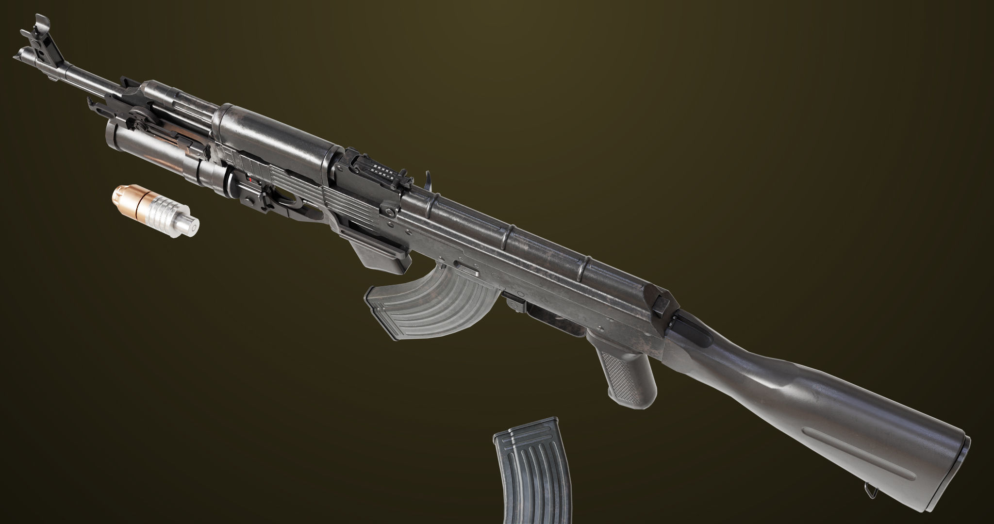 Light Machine Gun 10 Metal All PBR Unity UE Textures Low-poly 3D model_5