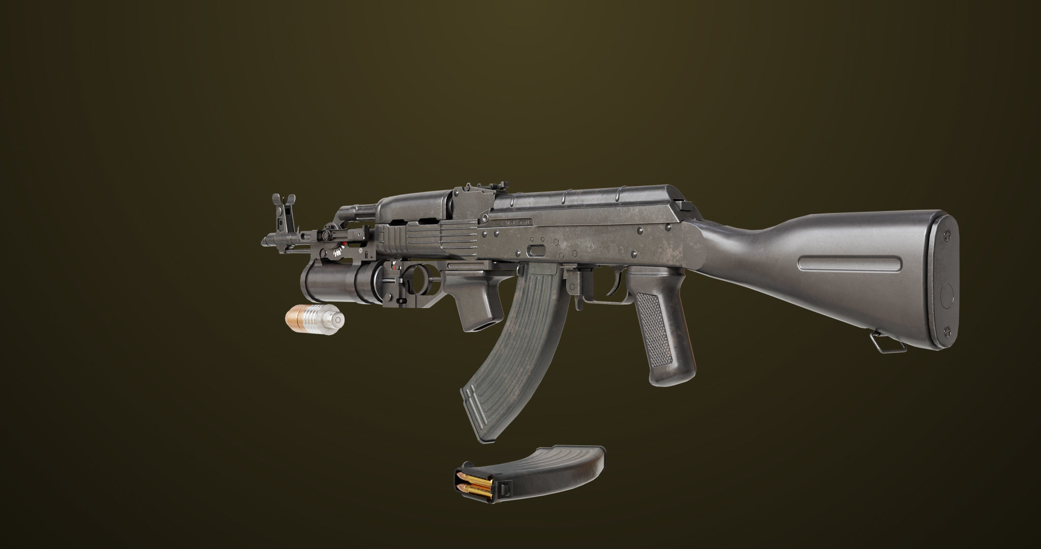 Light Machine Gun 10 Metal All PBR Unity UE Textures Low-poly 3D model_10