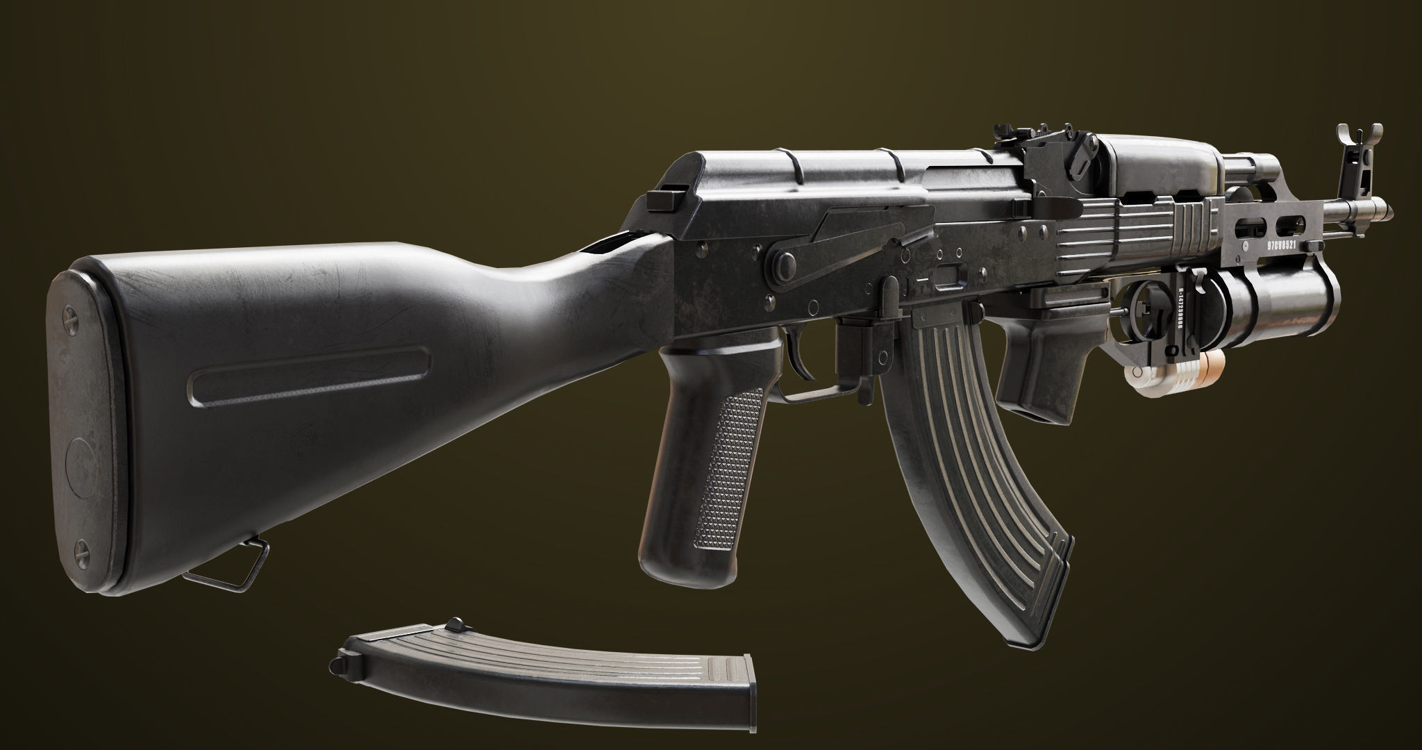 Light Machine Gun 10 Metal All PBR Unity UE Textures Low-poly 3D model_4