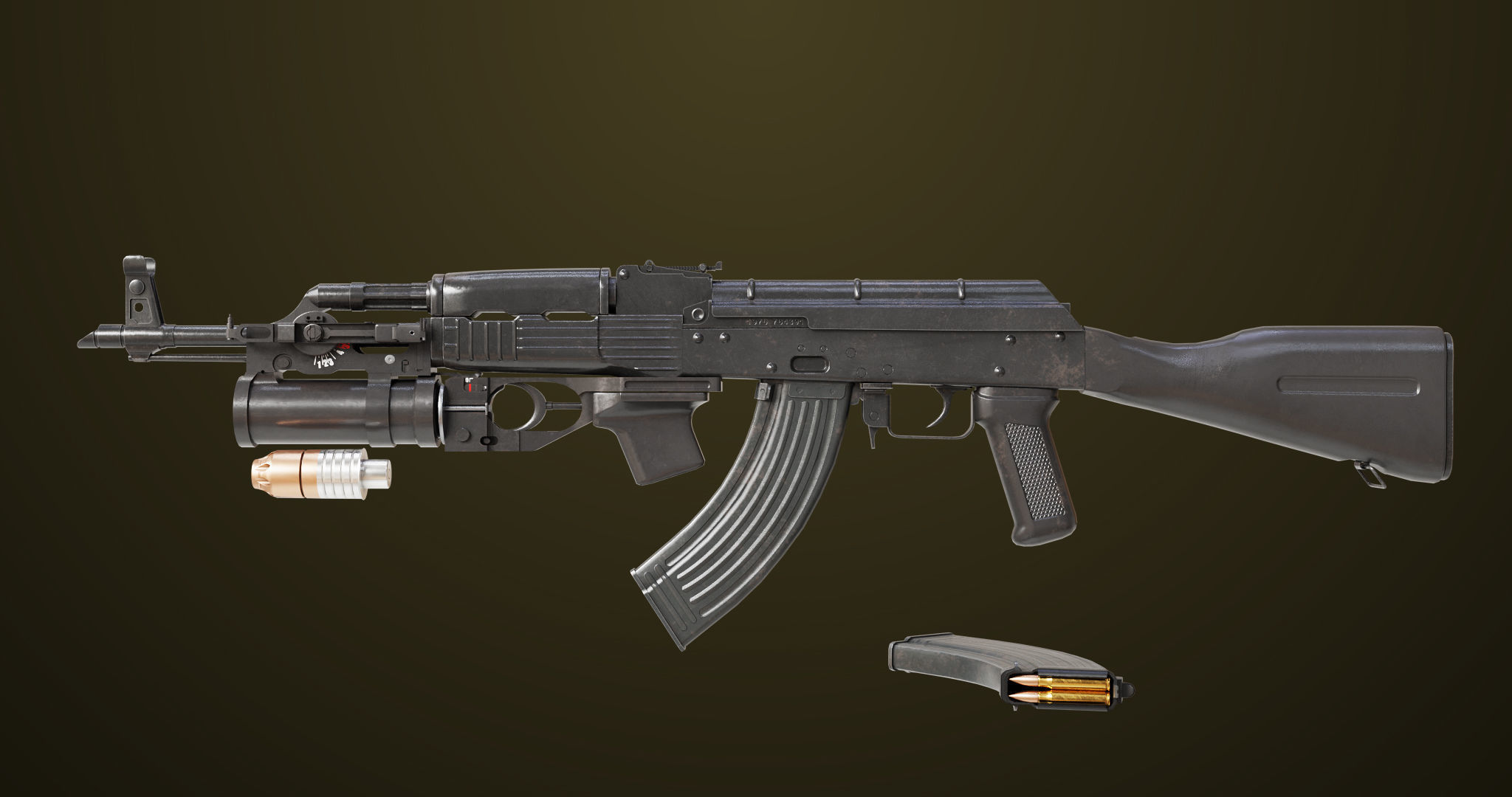 Light Machine Gun 10 Metal All PBR Unity UE Textures Low-poly 3D model_2