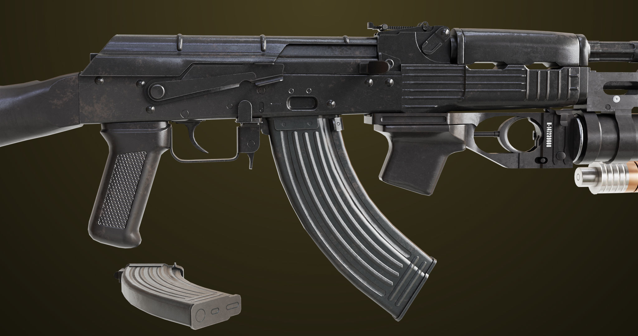 Light Machine Gun 10 Metal All PBR Unity UE Textures Low-poly 3D model_12