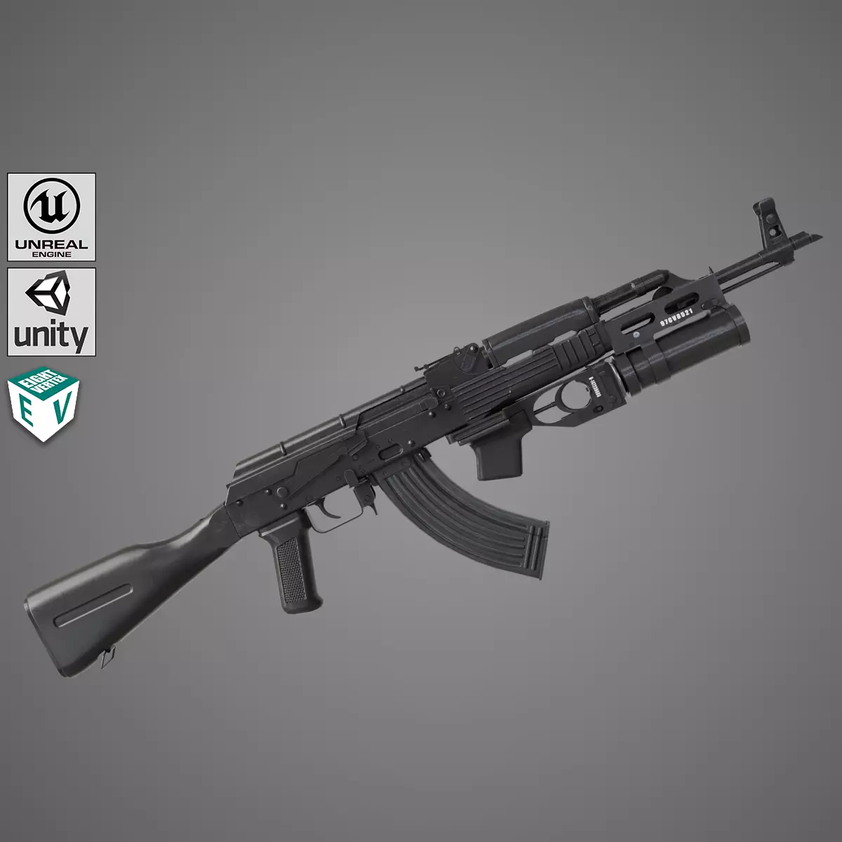 Light Machine Gun 10 Metal All PBR Unity UE Textures Low-poly 3D model_0