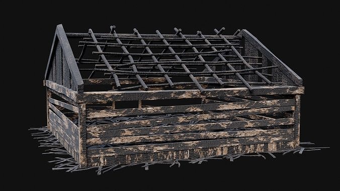 BURNED WOODEN HOUSES RUIN DESTROYED COTTAGE OLD COLLECTION Low-poly 3D model 3