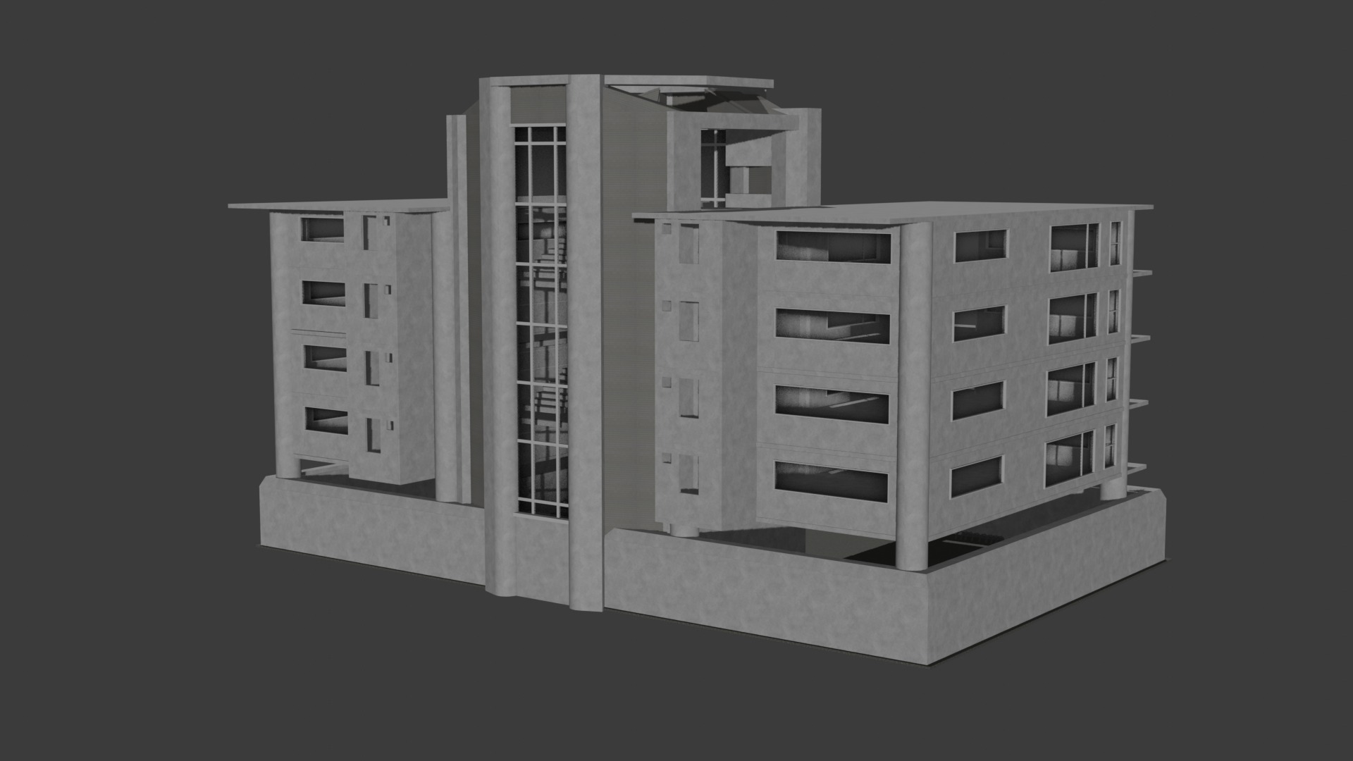 Modern Atrium Apartment Complex Low-poly 3D model_1