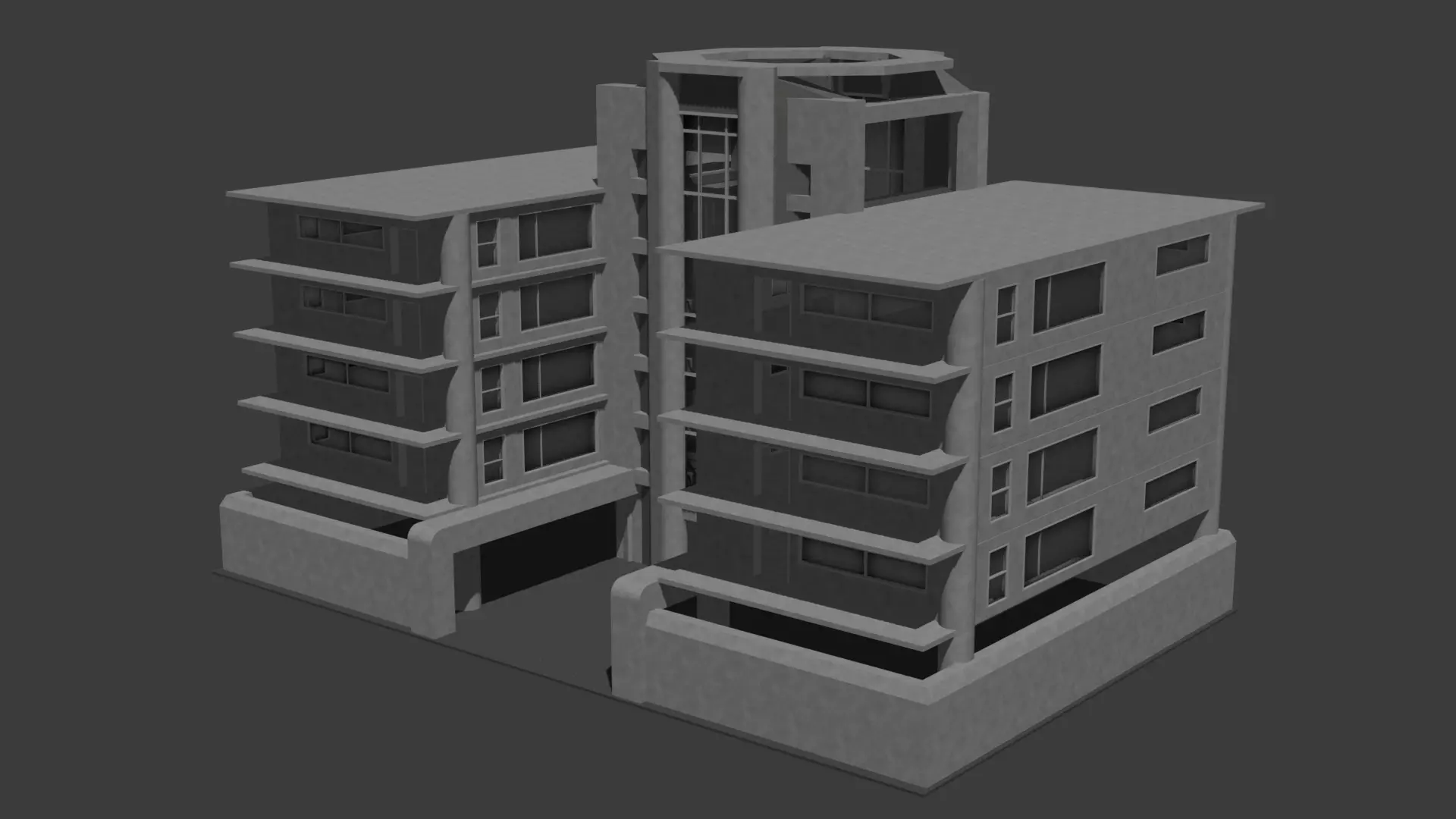 Modern Atrium Apartment Complex Low-poly 3D model_0