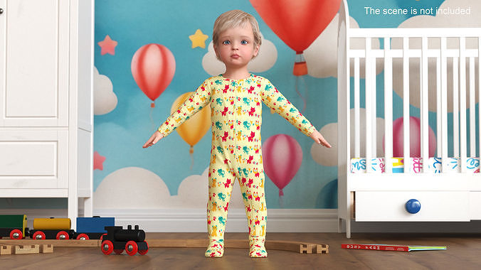 Toddler Aged 1 Year in Pajamas A-Pose 3D model