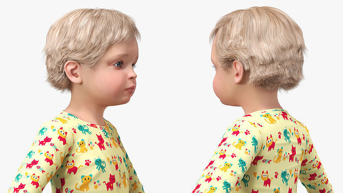 Toddler Aged 1 Year in Pajamas A-Pose 3D model 7